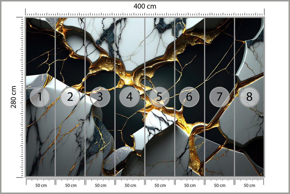 FOTOTAPETE für Wohnzimme Schwarze Weißer Marmor Goldelementen 400x280 - Goldfarben/Schwarz, Papier (400/280cm) - Muralo