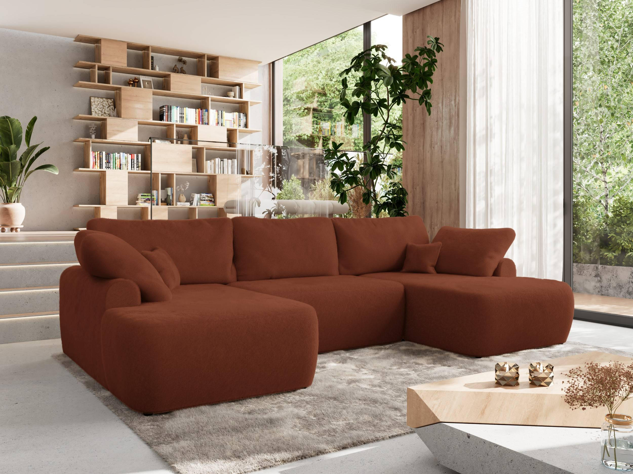 WOHNLANDSCHAFT CUBO U Orange Plüsch - Schwarz/Orange, Kunststoff/Textil (370/100/187cm) - MKS