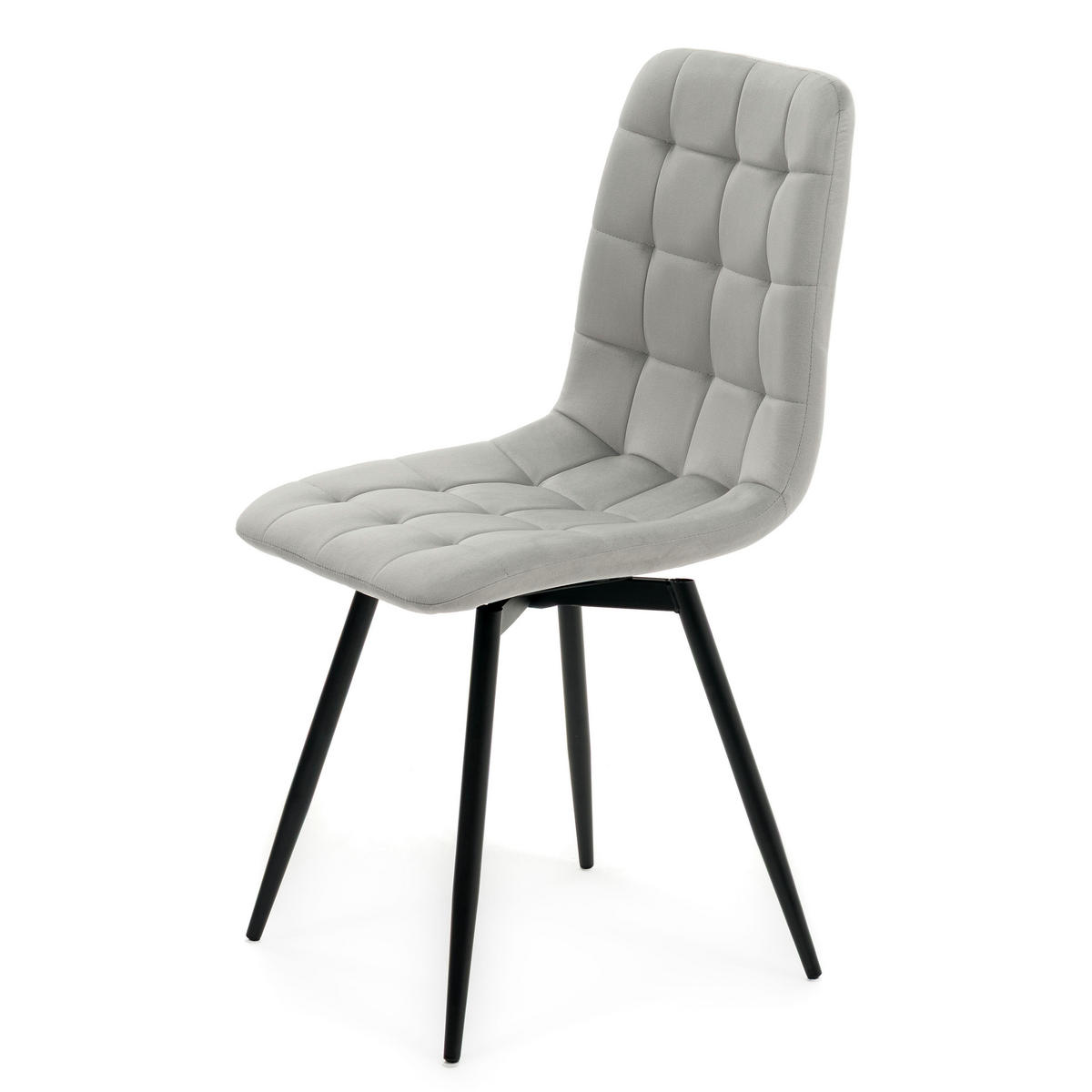 STUHL ARCO drehbar gepolstert mit Steppung - hellgrau - Samt Velours - Hellgrau/Schwarz, Textil/Metall (46/90/51cm) - NEW HOME