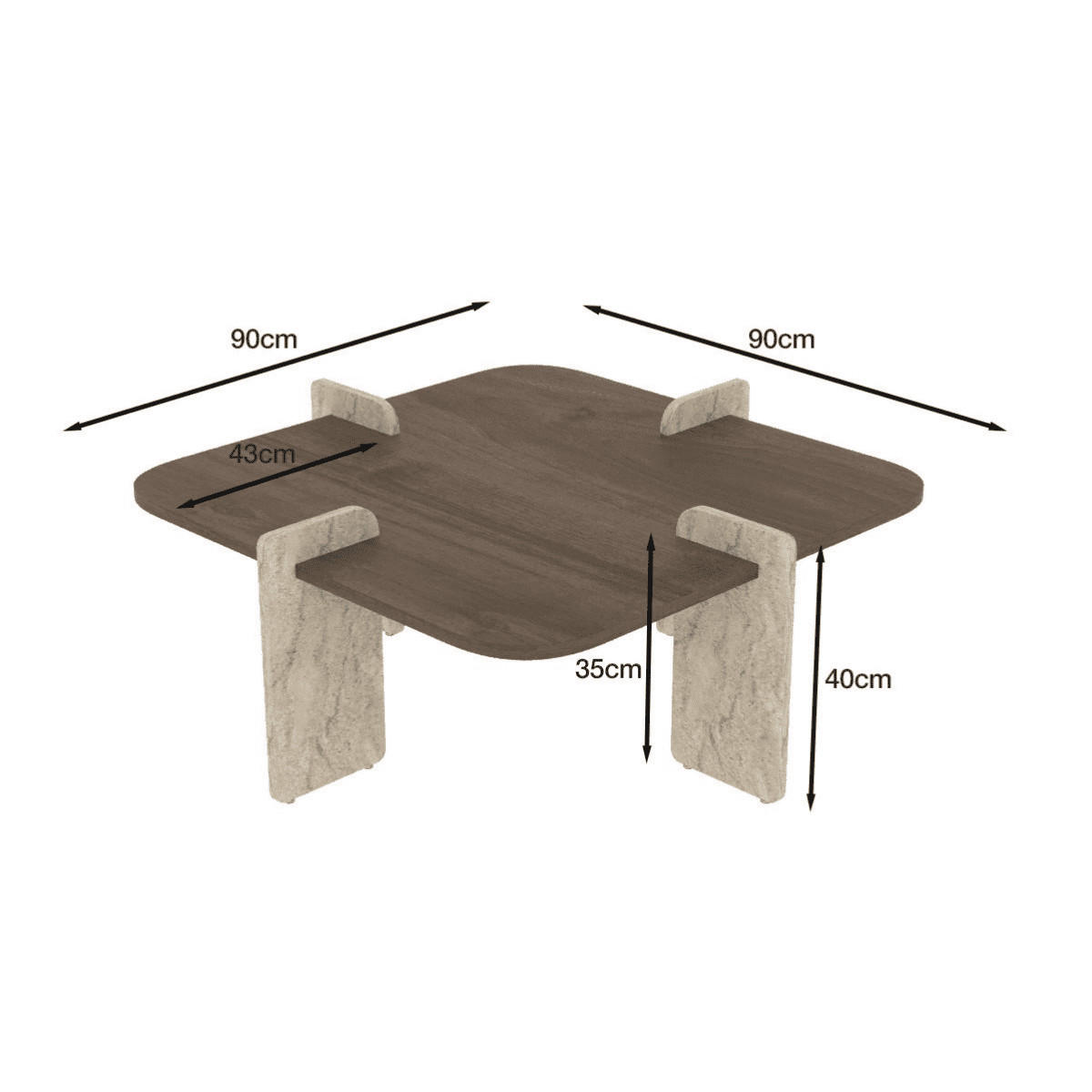 COUCHTISCH mit asymmetrischen Beinen 90/90/35 cm - Eichefarben, Holzwerkstoff (8/90/35cm) - Calicosy