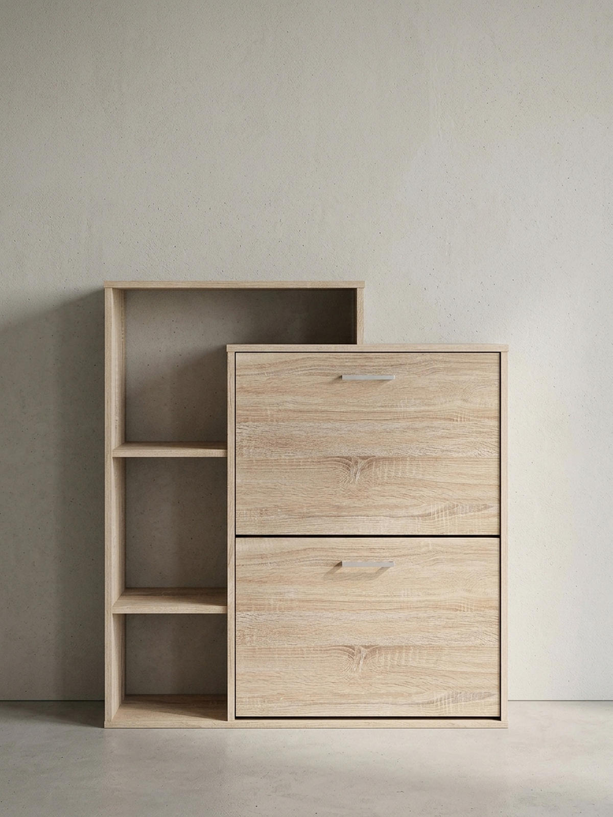 SCHUHKIPPER – Sonoma Eiche, für ca. 12 Paar Schuhe, MDF-Holz - Beige, Holz (85/93/24cm) - KADIMA DESIGN