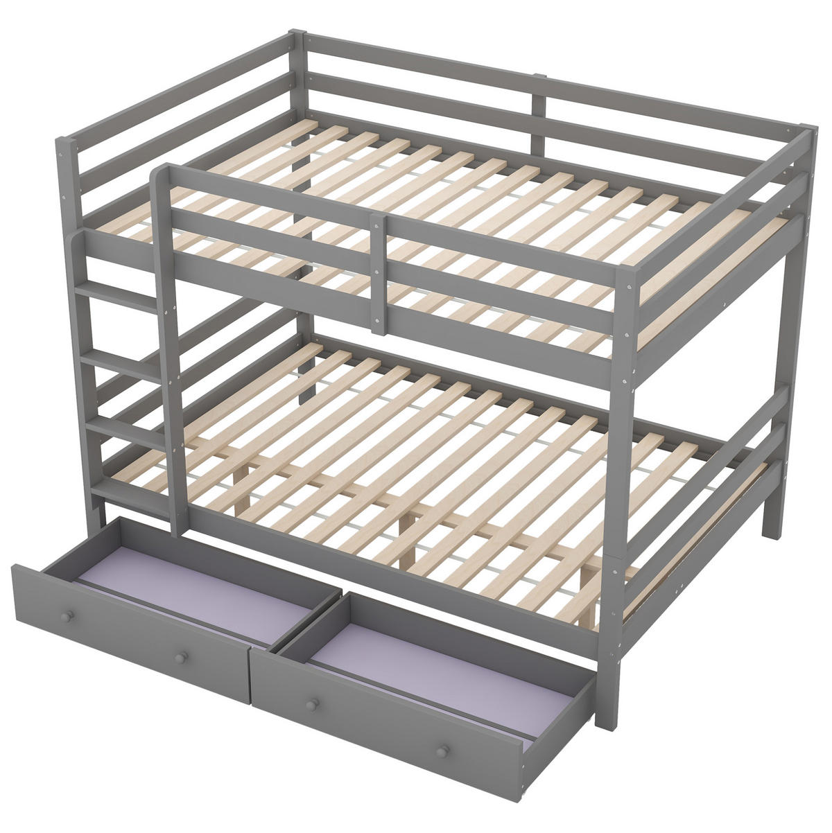 ETAGENBETT 140/200 cm mit Stauraum, Schublade, hoher Absturzsicherung und Treppe aus Kiefer , Grau - Grau, Holzwerkstoff (140/200cm) - Redom