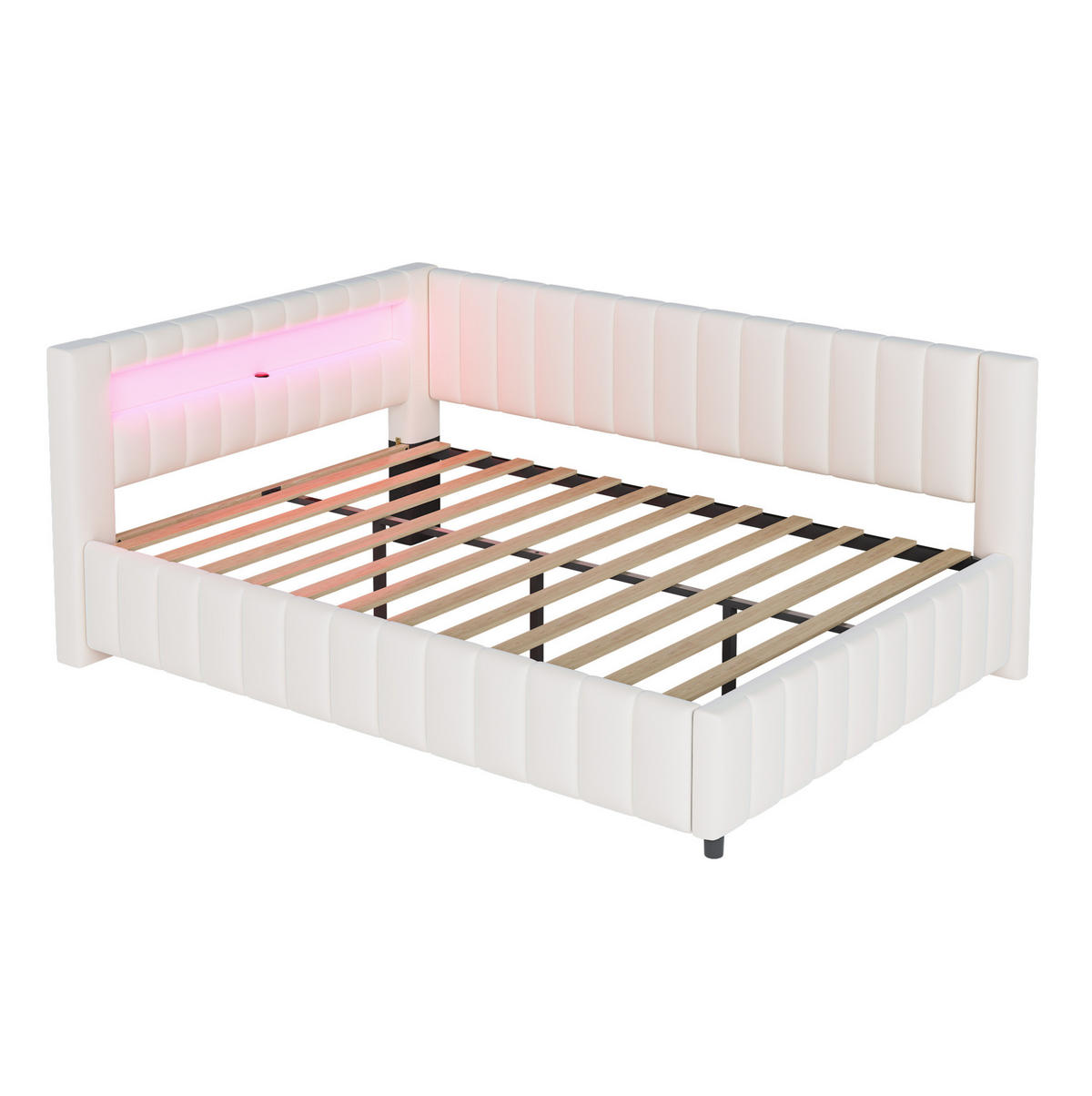 SAMT-POLSTERBETT 140/200 cm mit LED-Beleuchtung und USB in Beige - Beige, Textil (140/200cm) - BEAOK