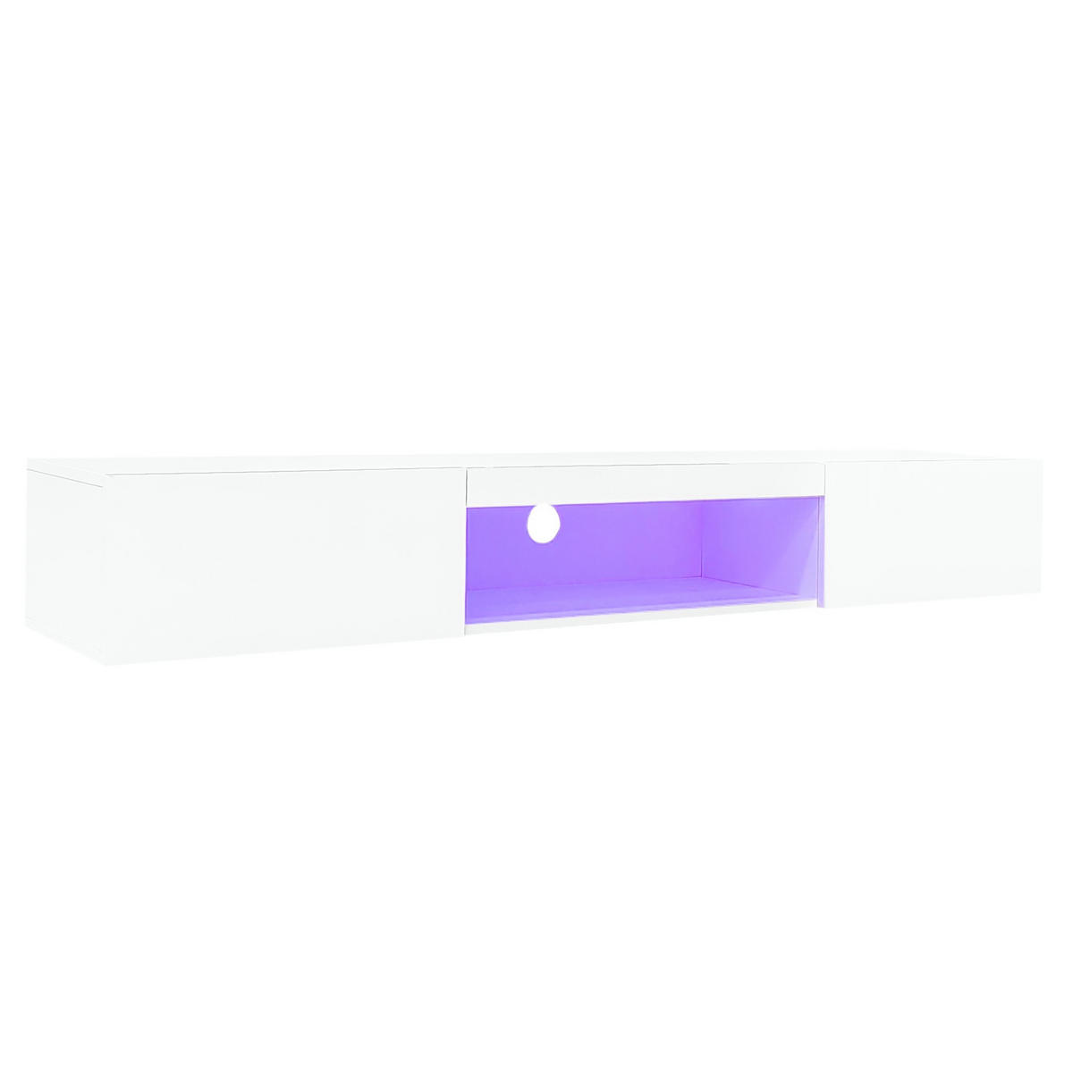 TV-WANDBOARD aus Spanplatte 160x31x22 cm Weiß mit LED-Beleuchtung, Bluetooth-App-Steuerung und Kabelmanagement - Weiß, Holzwerkstoff (160/22/31cm) - Modfu