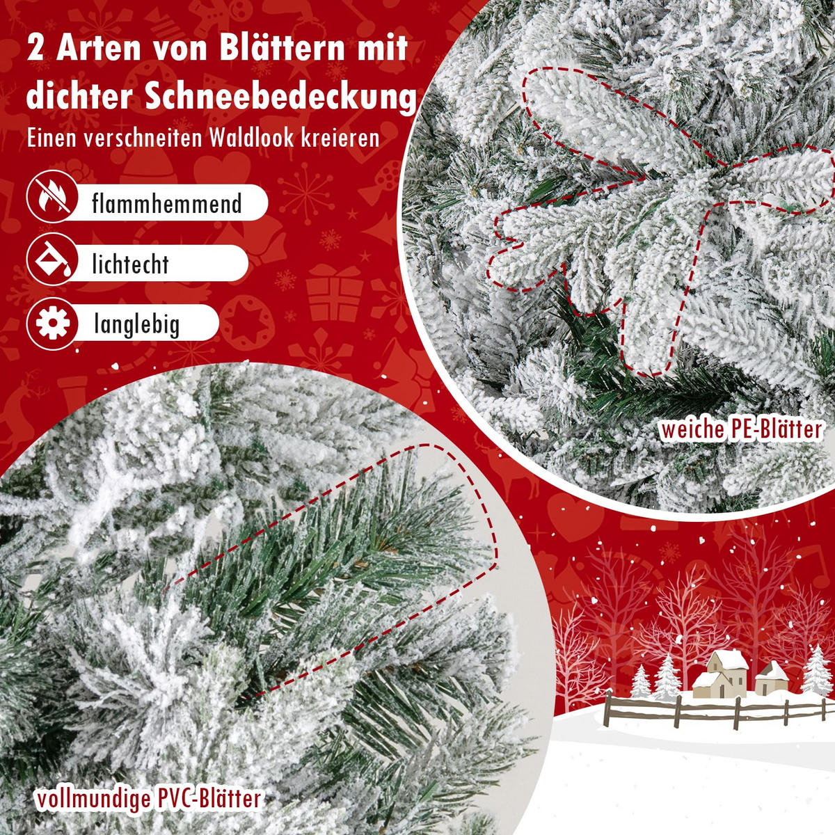 WEIHNACHTSBAUM halber Tannenbaum mit LEDs 180 cm weiß - Weiß, Metall (180cm) - COSTWAY