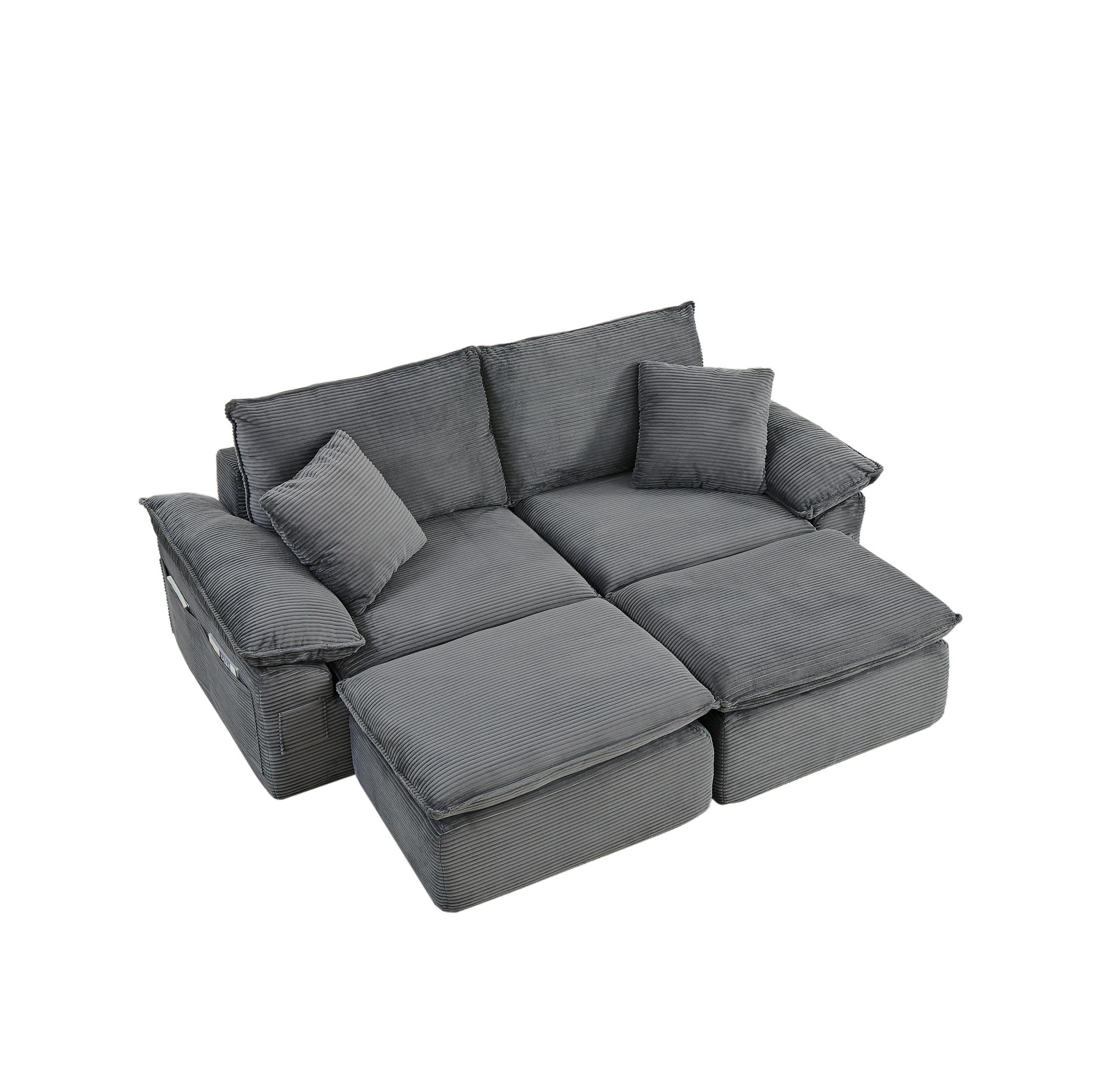 Modfu DVOUMÍSTNÁ podlahová pohovka z látky světle 206x156x65 cm šedá bez montáže s úložnými kapsami