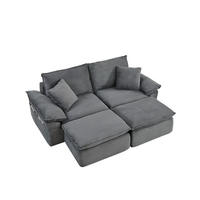 2-SITZER Bodensofa aus Stoff Hellgrau modular mit Fußstütze und Aufbewahrungstaschen - Hellgrau, Textil (156/65/206cm) - Modfu