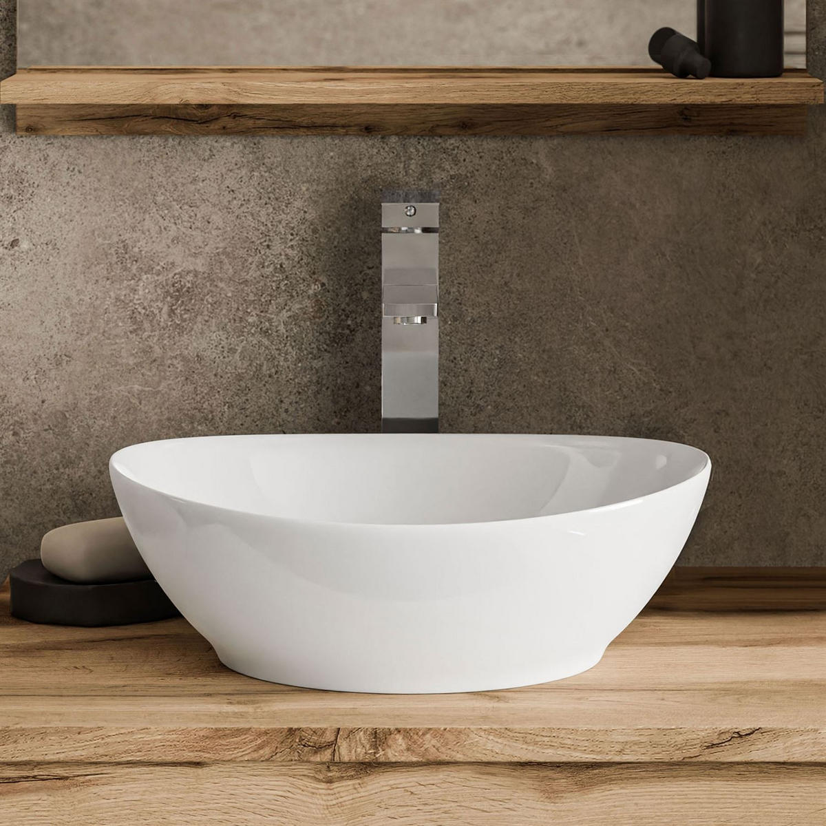 BADMÖBEL-SET LUMIRE LOFT II Wotan Eiche mit Spiegel - Braun, Holzwerkstoff (60/52/46cm) - Lookway