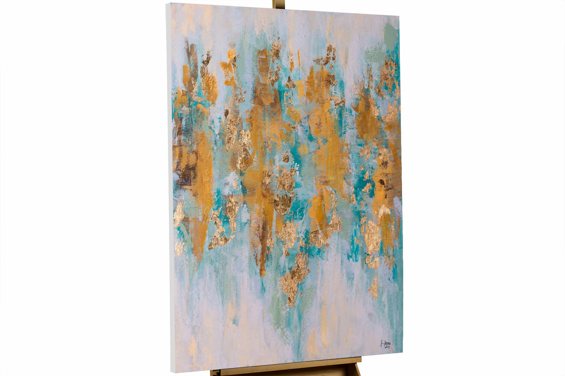 ACRYLBILD HANDGEMALT 75/100 cm - Türkis/Beige, Holz/Textil (1.78/100cm) - KUNSTLOFT