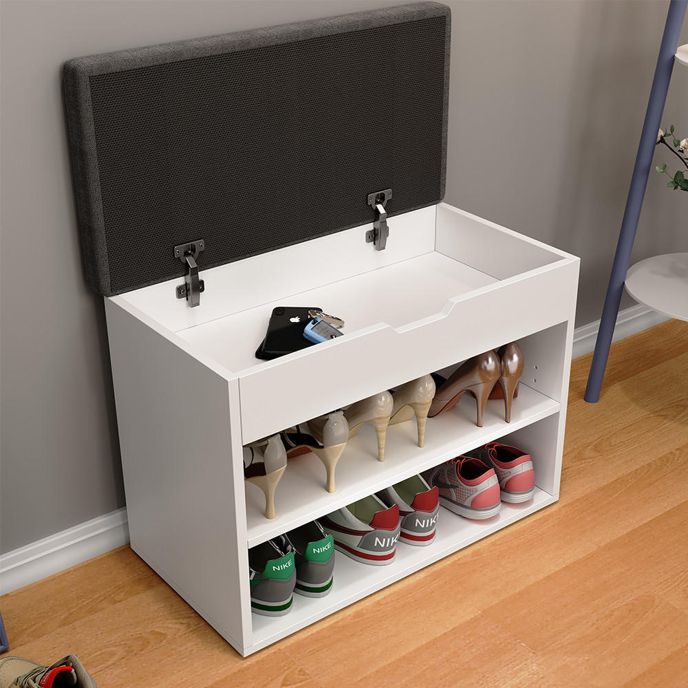 SCHUHBANK Titus Weiß 60 x 45 cm mit Auflage - Weiß, Holzwerkstoff (60/45/30cm) - Vicco