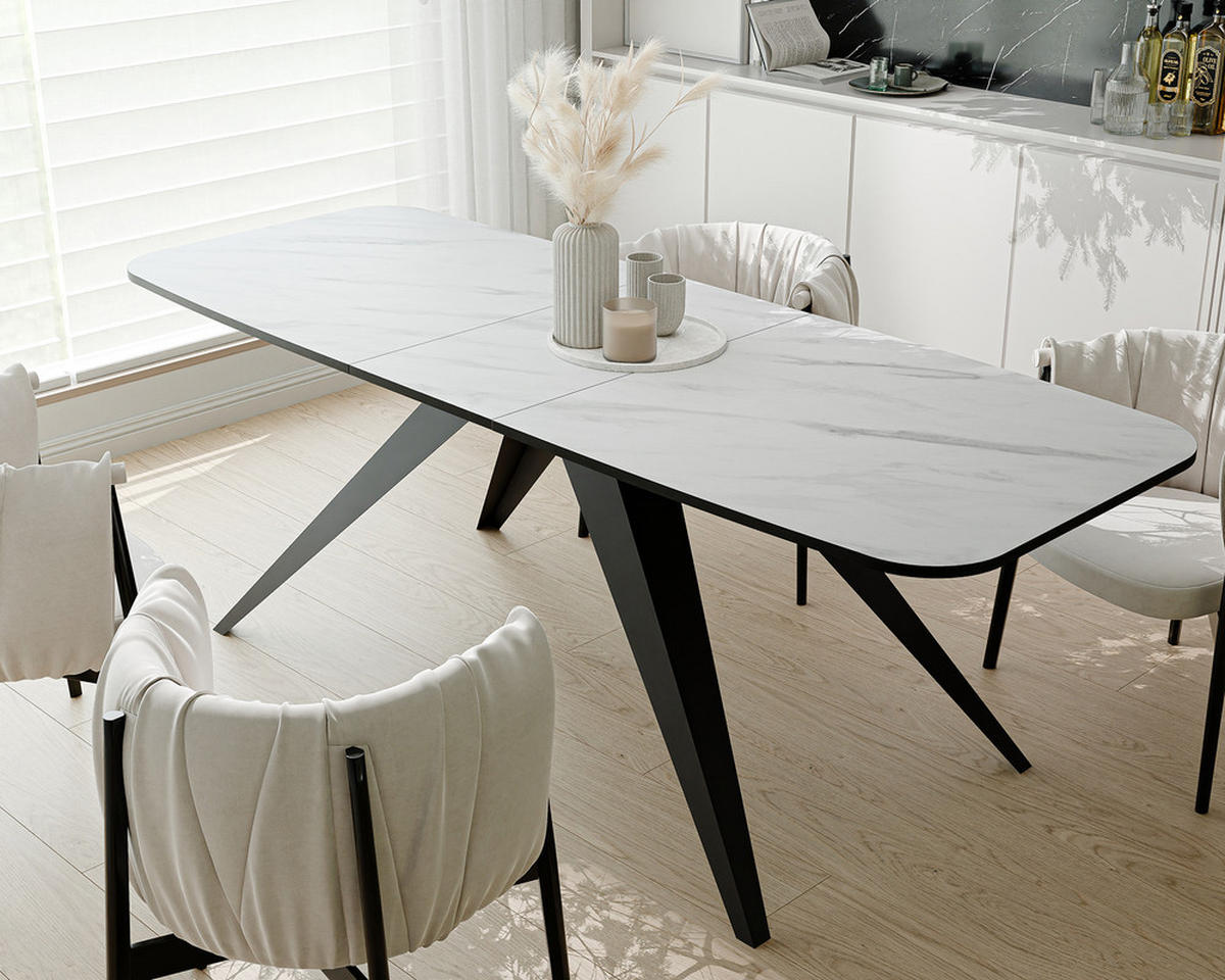 AUSZIEHTISCH FENTO 160/80/76 cm, Schwarz / Bianco (Weiß) - Perlmutt/Schwarz, Holzwerkstoff/Metall (80/160/76cm) - Idohome