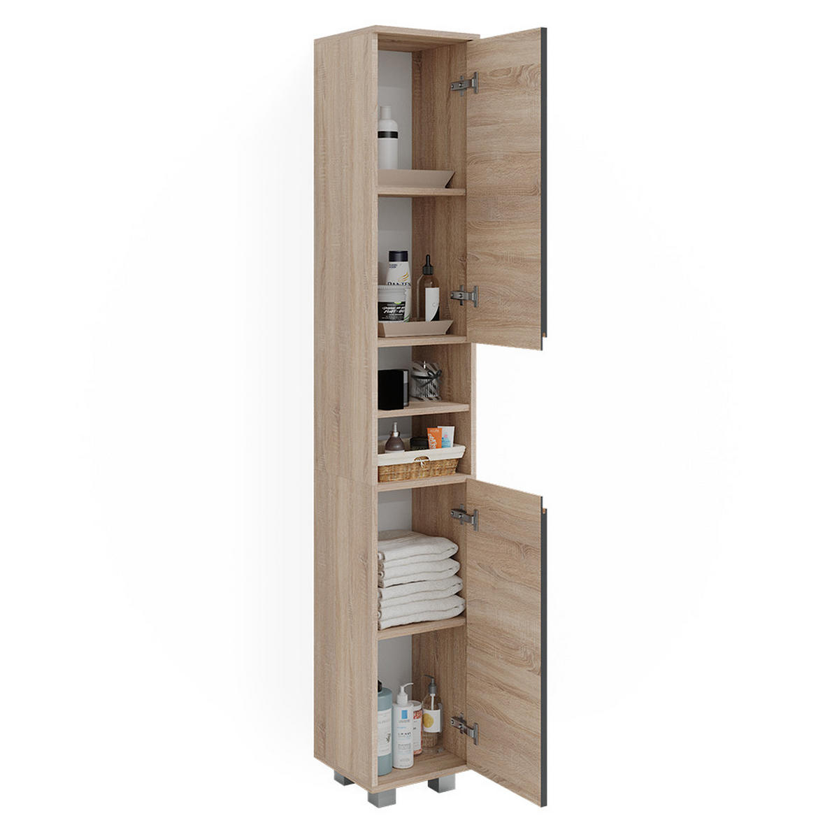 BADSCHRANK J-Shape Sonoma 30 x 190 cm - Anthrazit/Sonoma Eiche, Holzwerkstoff (30/190/30cm) - Vicco