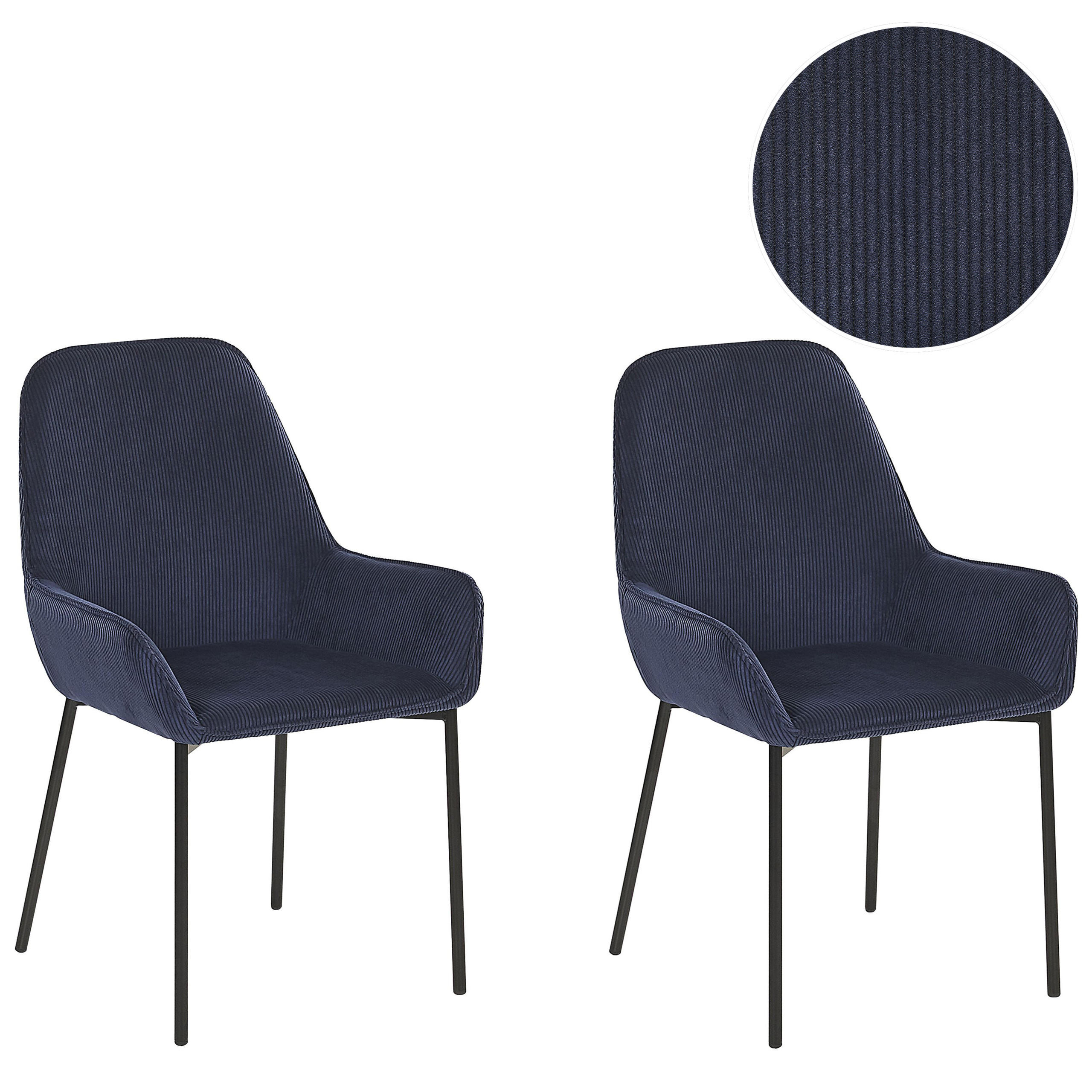 ÉTKEZŐSZÉK 2 darabos Szett Kordbársony Kék Loverna - kék, textil/fém (56/89/59cm) - Beliani