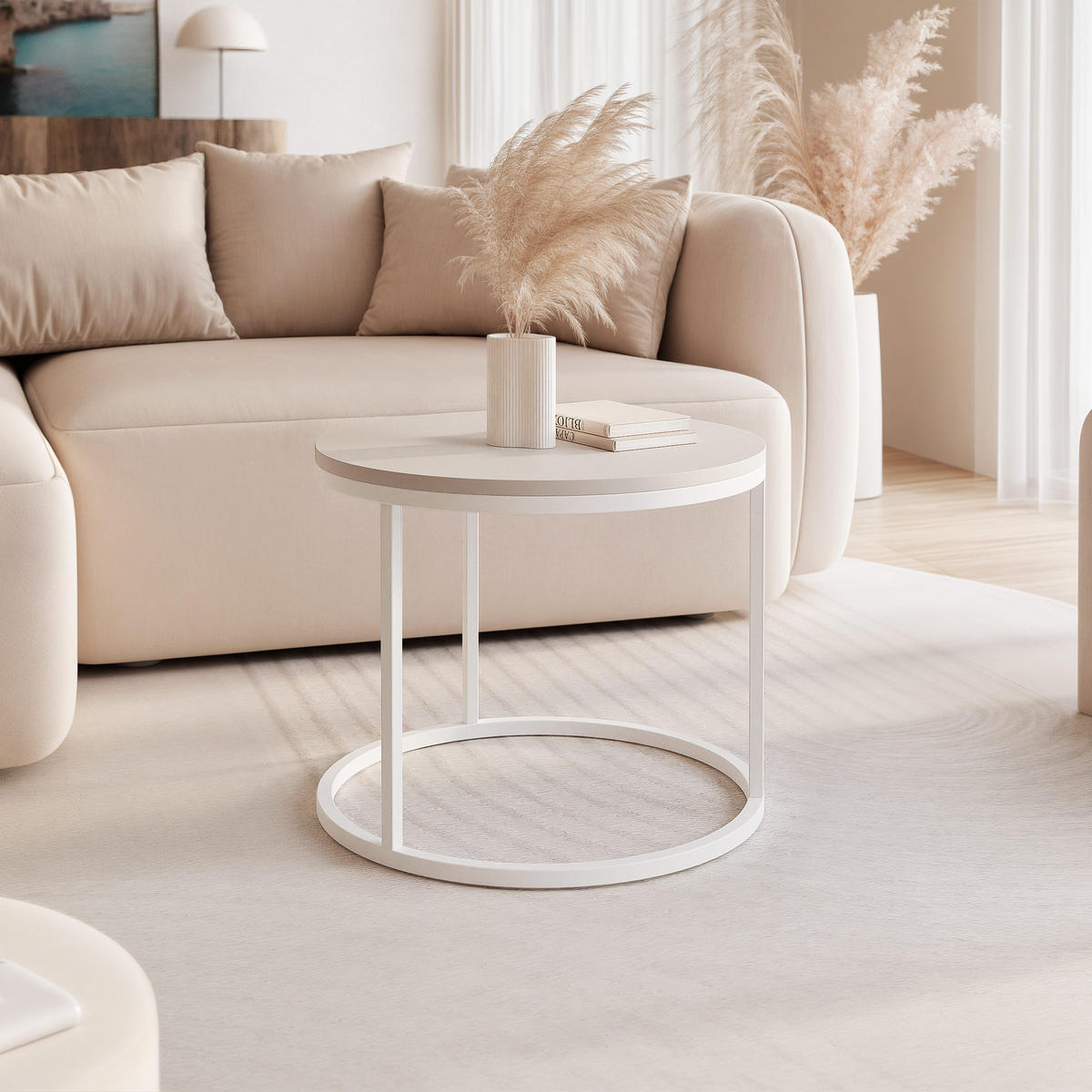 COUCHTISCH 50 cm rund Kaschmir, Weiß Gestell - Kaschmir, Holzwerkstoff (50/50/42cm) - Idohome