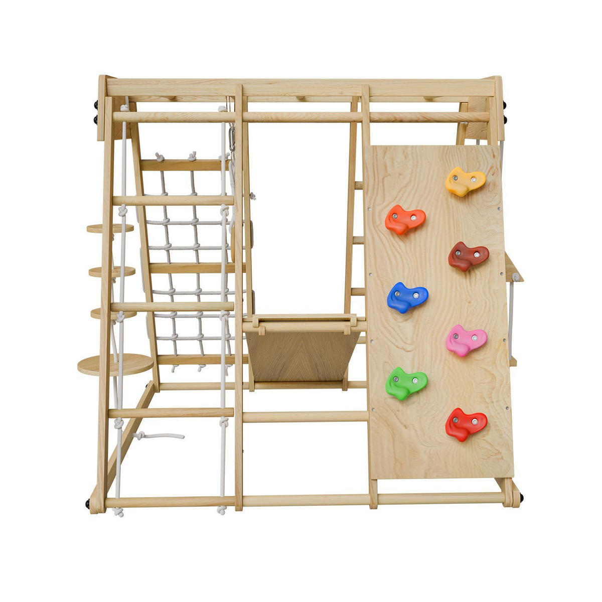 KLETTERGERÜST MAXI für Kinder mit Rutsche - Naturfarben, Holz (119/124cm) - Juskys