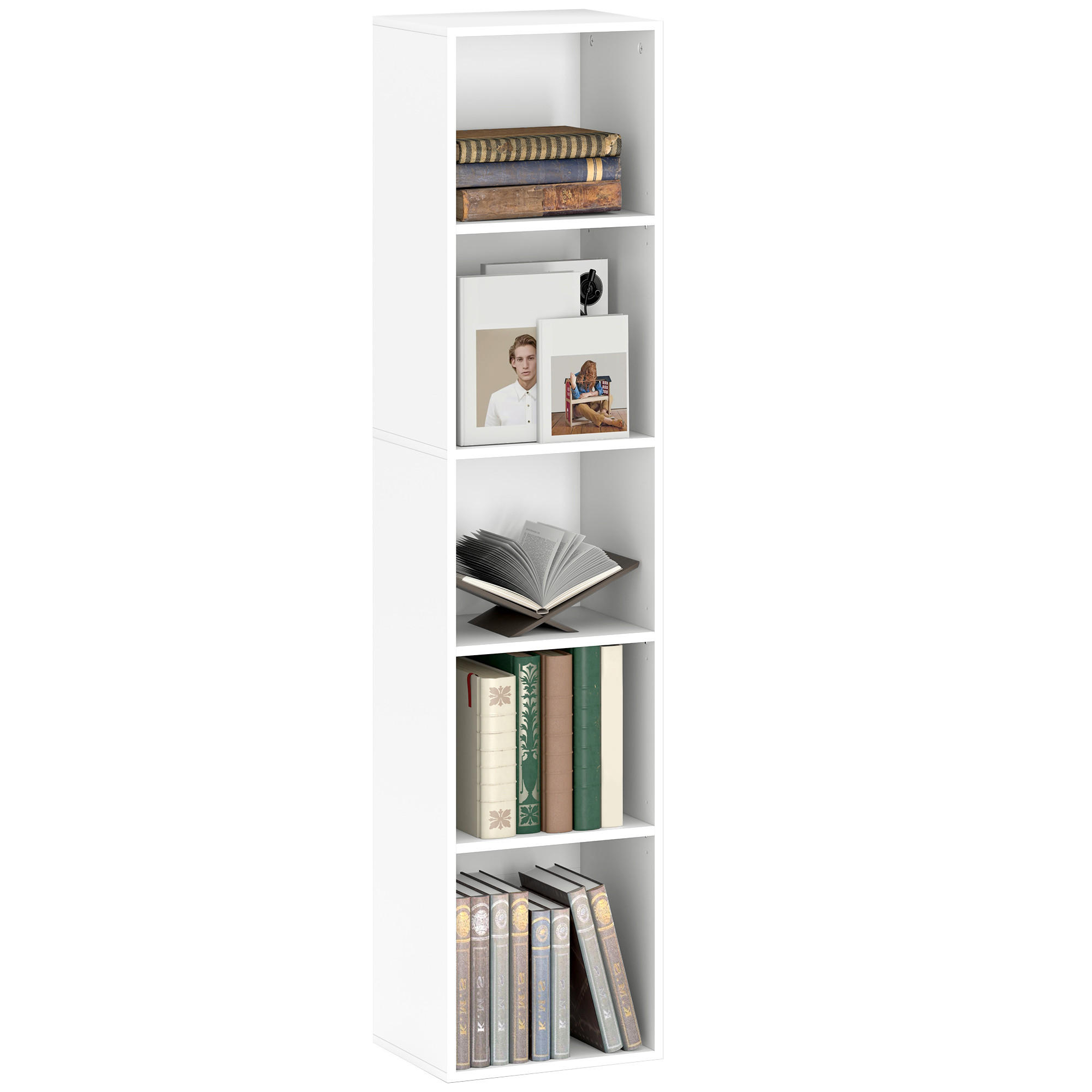 BÜCHERREGAL mit Verstellbare Ablage, Weiß - Weiß, Karton (24/133.5/30cm) - HOMCOM