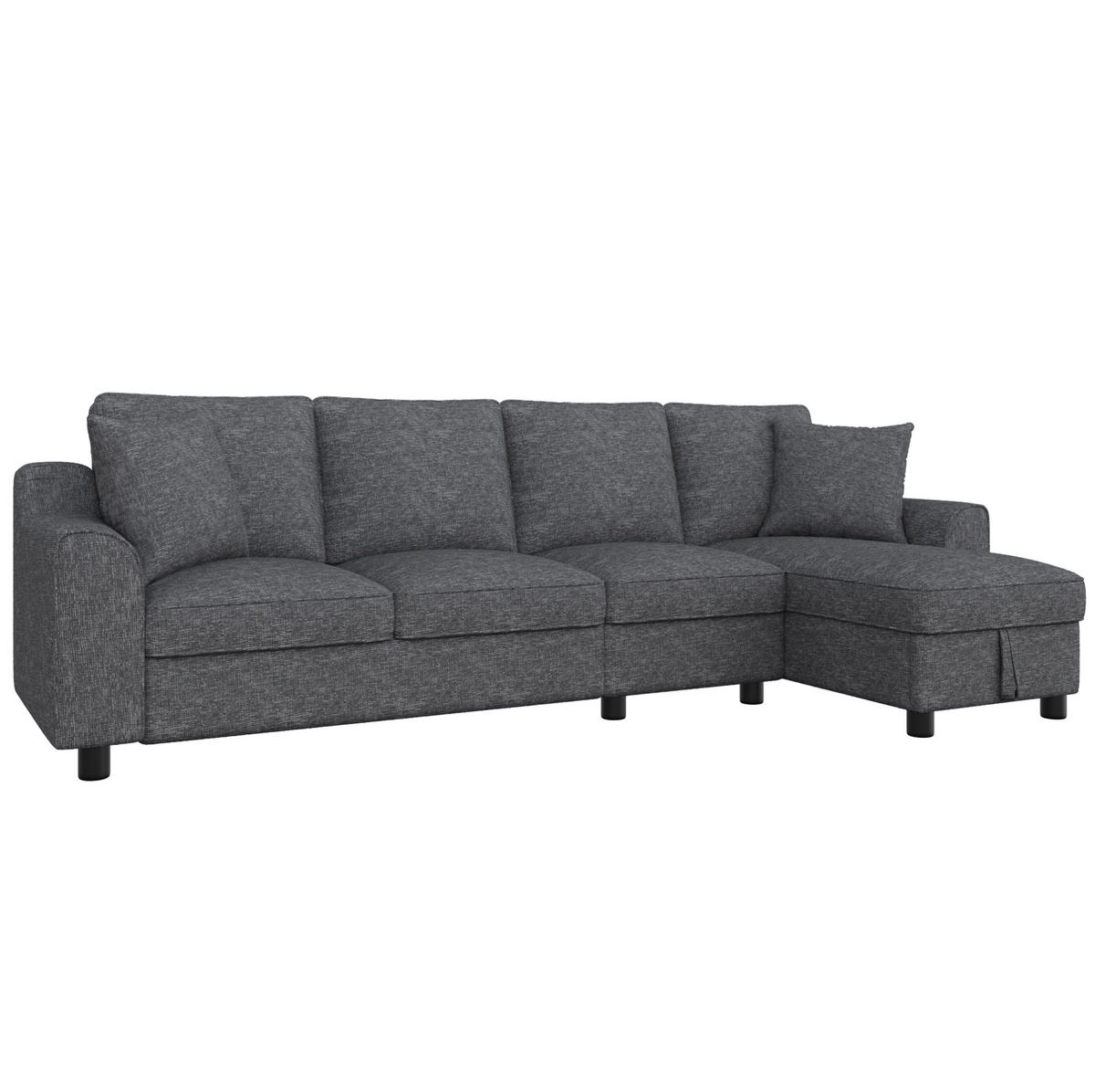 ECKSOFA 280/136/82 cm grau aus Chenille mit Stauraum und Getränkehaltern - Grau, Textil (136/280cm) - OKWISH