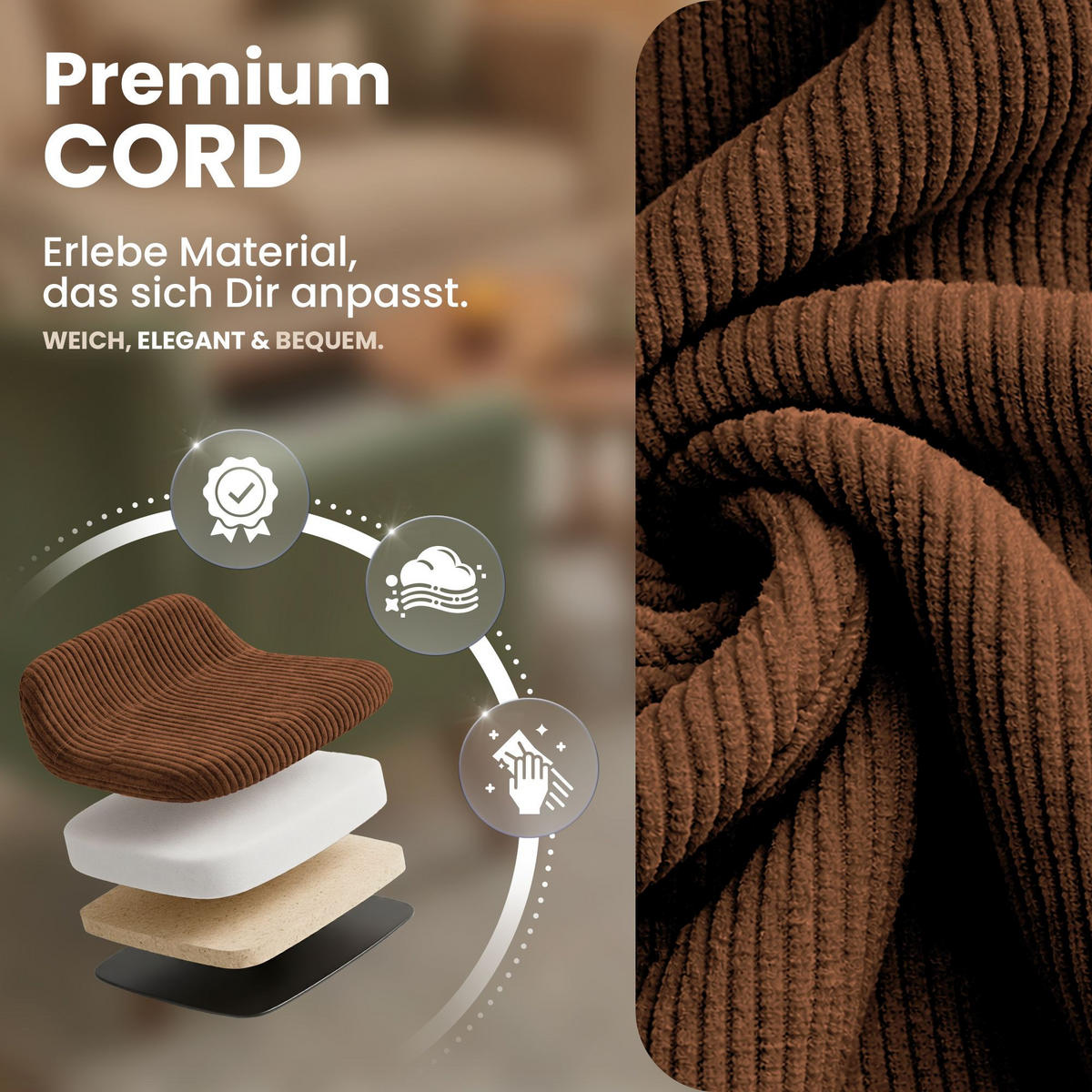 STUHL 4 Cord Orange - Schwarz/Orange, Textil/Metall (45/84/55cm) - CLP