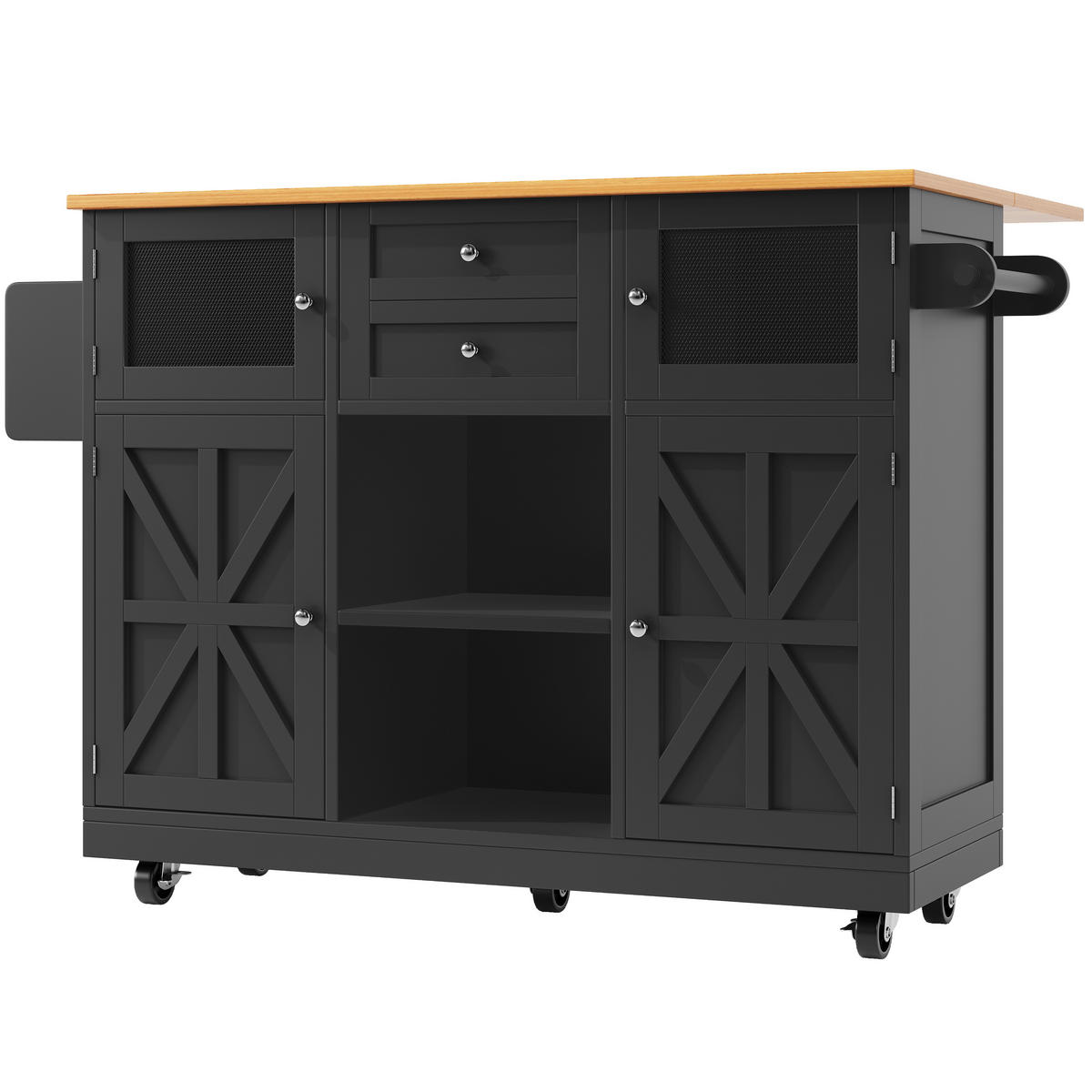 KÜCHENINSEL 140/40/93,5 cm schwarz mit klappbaren Seitenplatten - Schwarz, Holzwerkstoff (140/93.5/40cm) - OKWISH