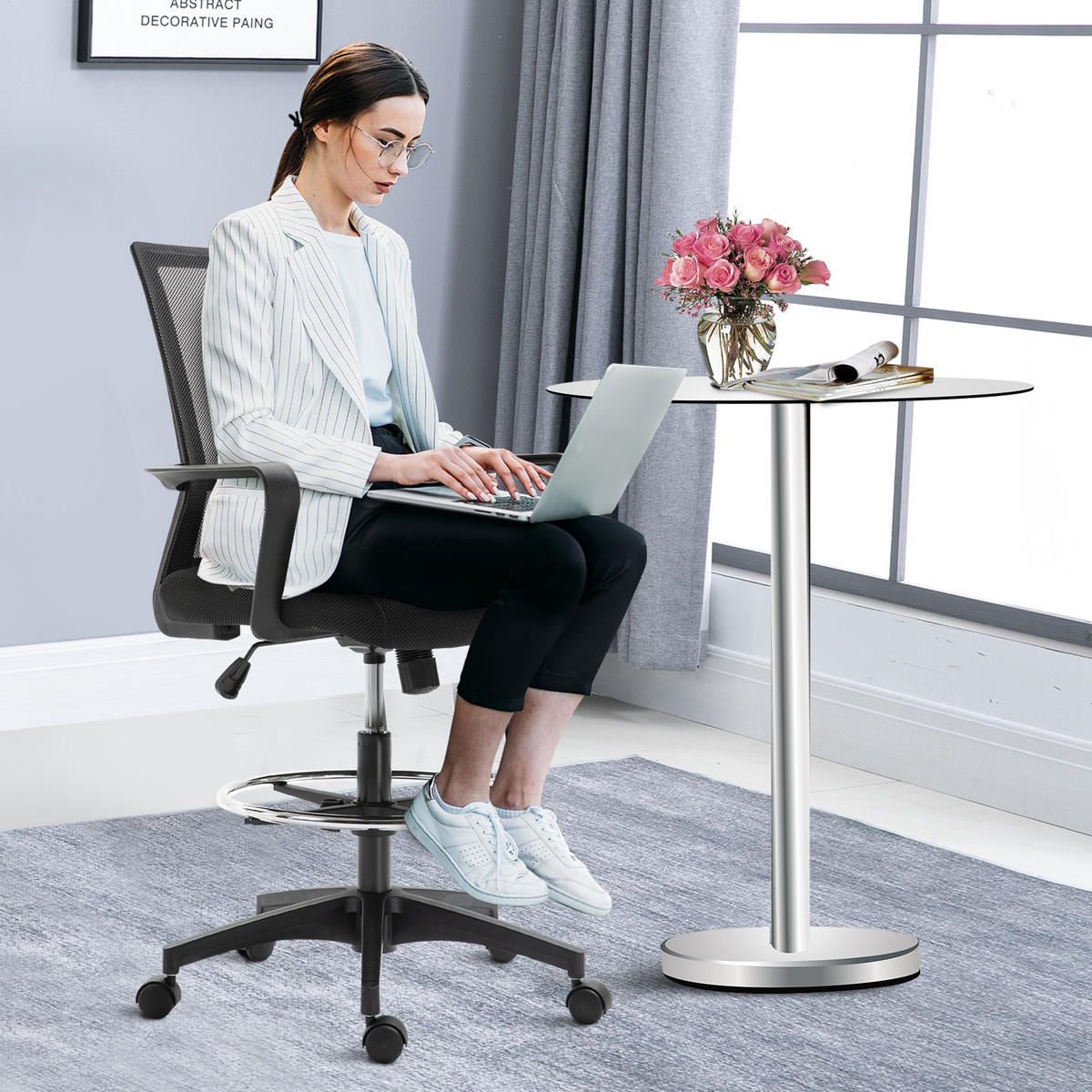 BÜROHOCKER DE-11796 höhenverstellbar mit Netzbezug Schwarz - Schwarz, Metall (59/124/64cm) - ComfortXL