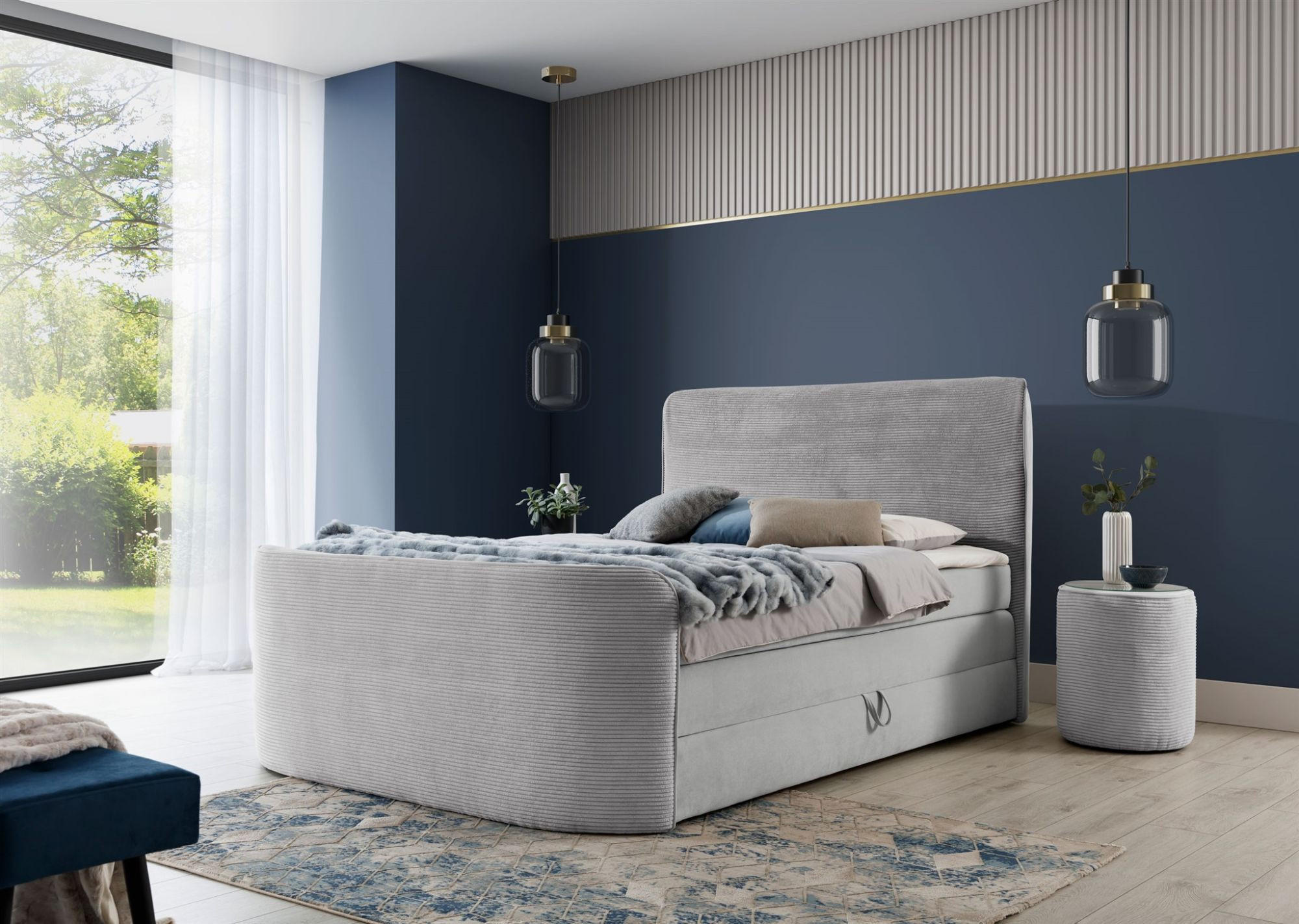 BOXSPRINGBETT Body In Stoff Paros - Hellgrau, Holzwerkstoff/Textil (140/200cm) - Fun Möbel