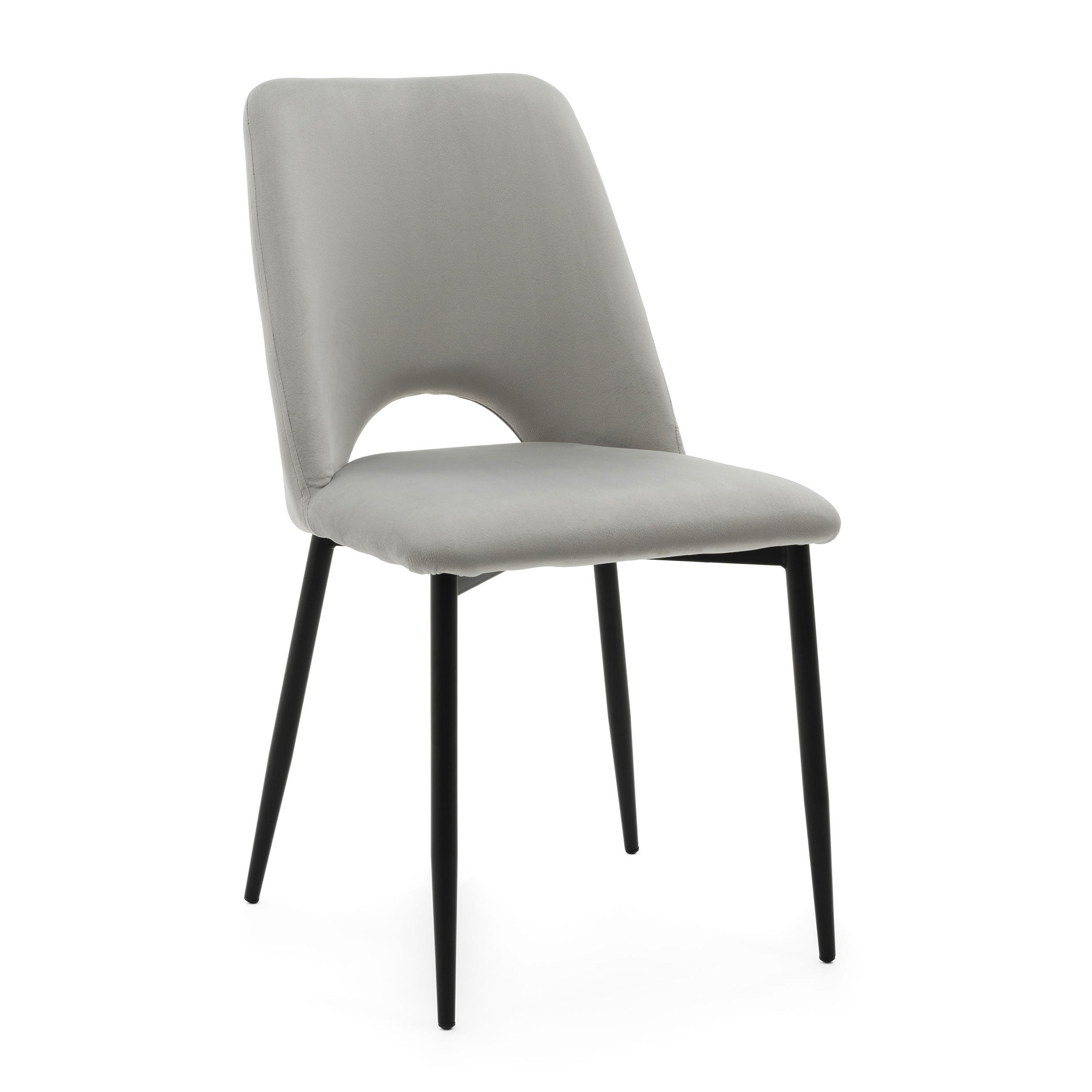 STUHL ORO gepolsterter mit Steppung - hellgrau - Samt Velour - Hellgrau/Schwarz, Textil/Metall (47/91/55cm) - NEW HOME
