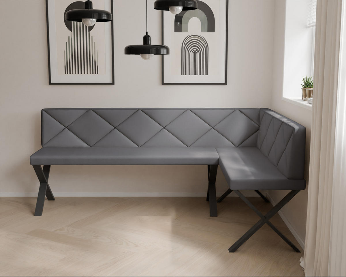 ECKBANK rechts VERO X Kunstleder gesteppt, 196/142 cm Dunkelgrau - Dunkelgrau, Kunststoff/Textil (142/196cm) - Idohome