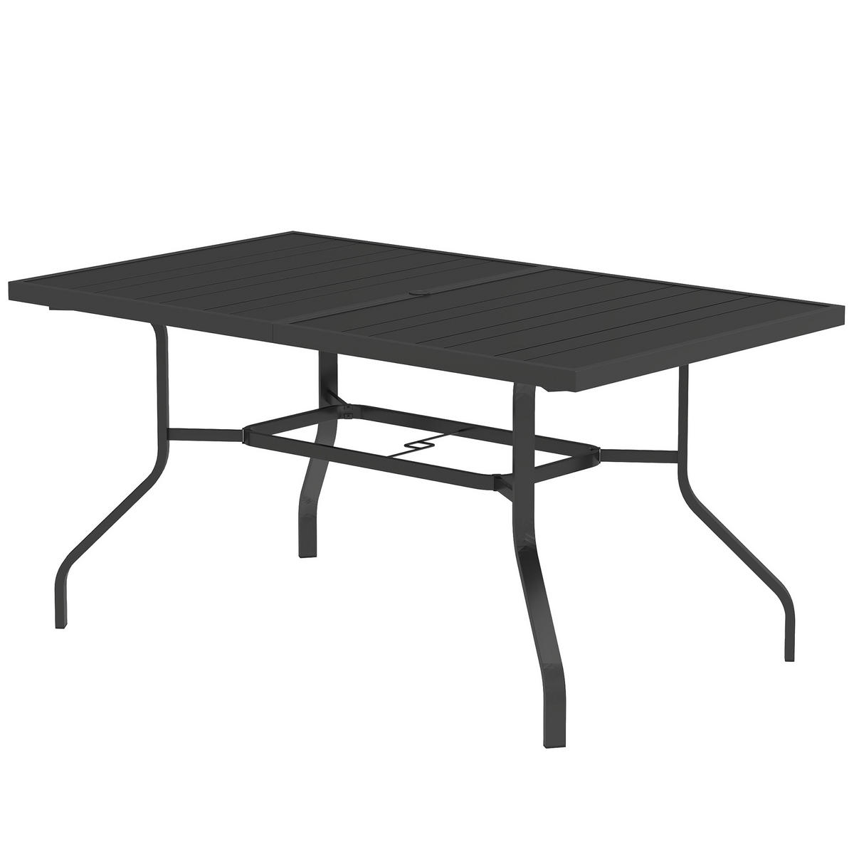 GARTENTISCH DE-07280 mit Schirmloch und Lattendesign Schwarz - Schwarz, Metall (152/90/74cm) - ComfortXL