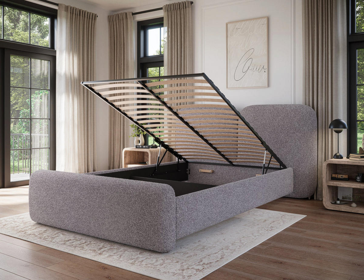 POLSTERBETT Ollival 180x200 cm mit Bettkasten und Metallrahmen – Modernes Designbett ohne Matratze - Grau, Kunststoff (180/200cm) - Wohnideebilder