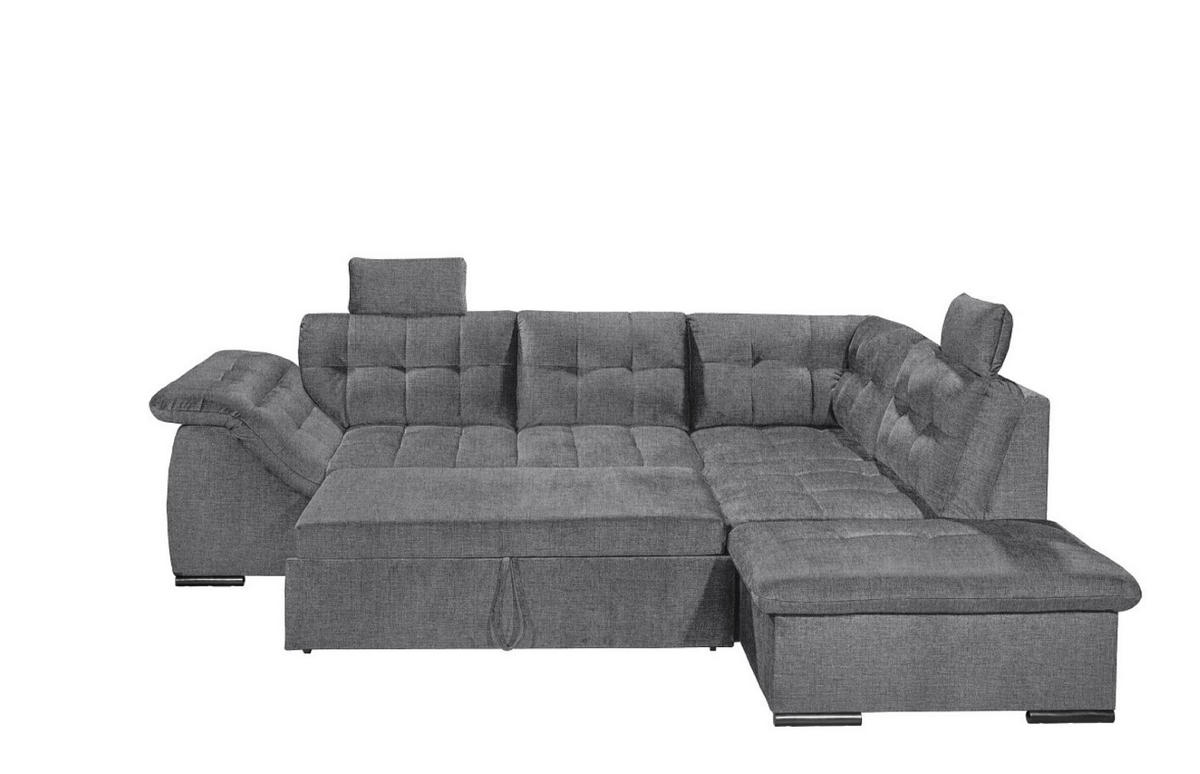 ECKSOFA mit Schlaffunktion und Bettkasten, verstellbare Armlehnen - Anthrazit, Textil (283/217cm) - ed exciting design