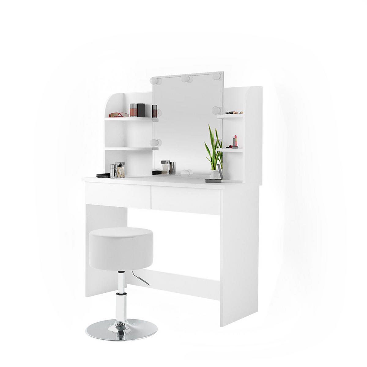 SCHMINKTISCH Charlotte Weiß 108 cm + LED und Hocker - Weiß, Holzwerkstoff (108/139/40cm) - Vicco