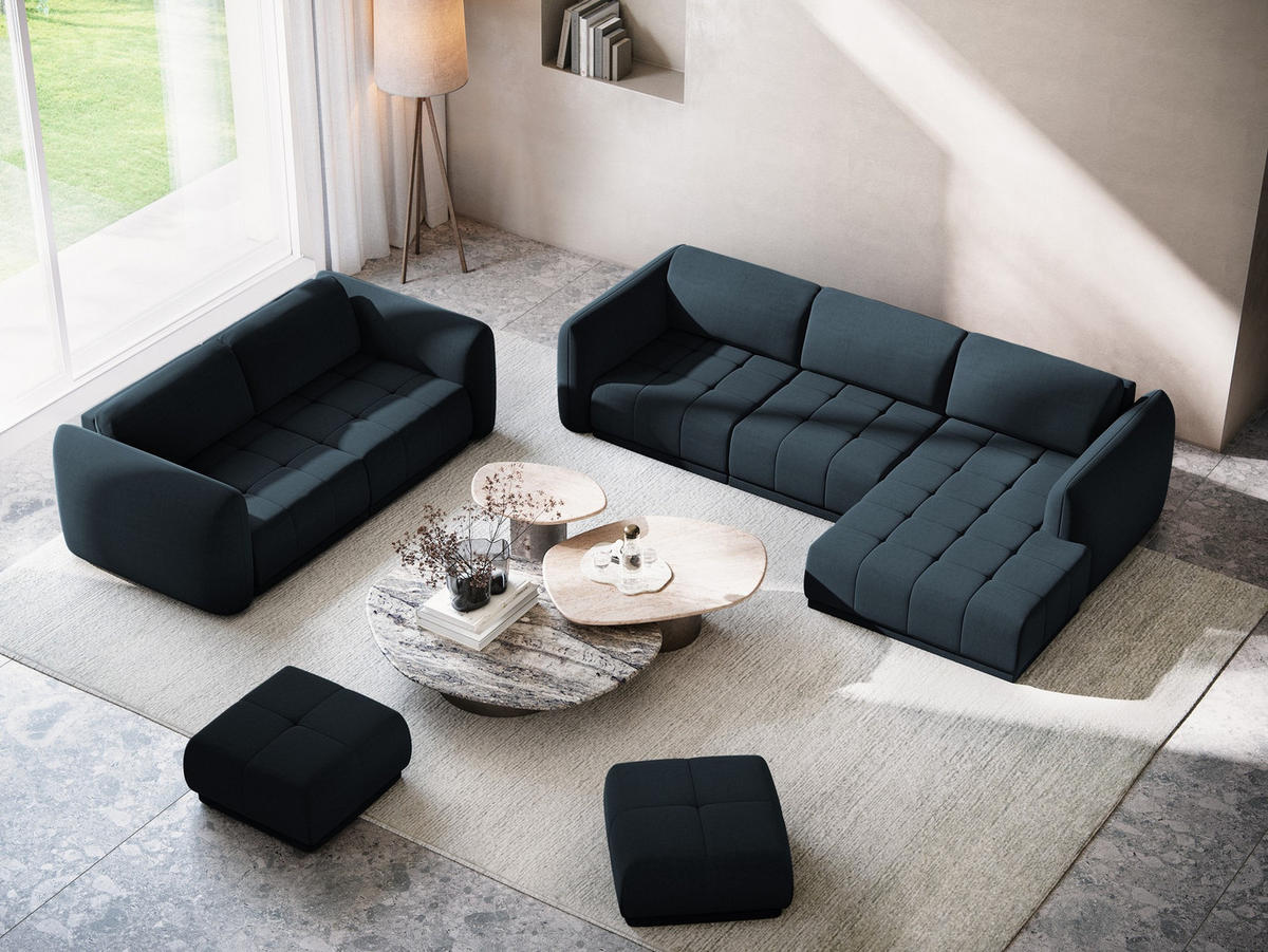 ECKSOFA Rechts Samt Stoff Blau - Blau/Schwarz, Kunststoff/Textil (290/170cm) - Makamii