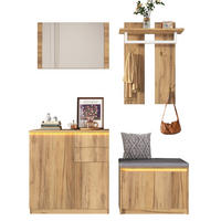 GARDEROBE 130x35x124.5cm mit Spiegel, LED und Schuhbank - Naturfarben, Holzwerkstoff (130/124.5/35cm) - FLIEKS