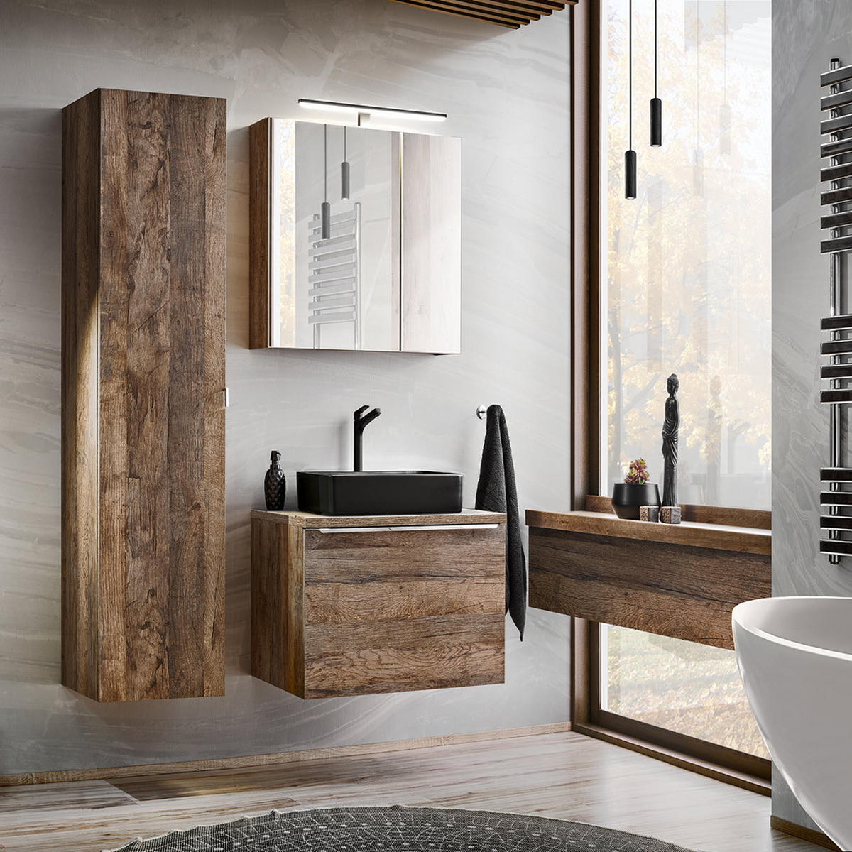 BADMÖBEL-SET 3-TLG. Puebla-56 - Braun, Holzwerkstoff (60/62/46cm) - Lomado