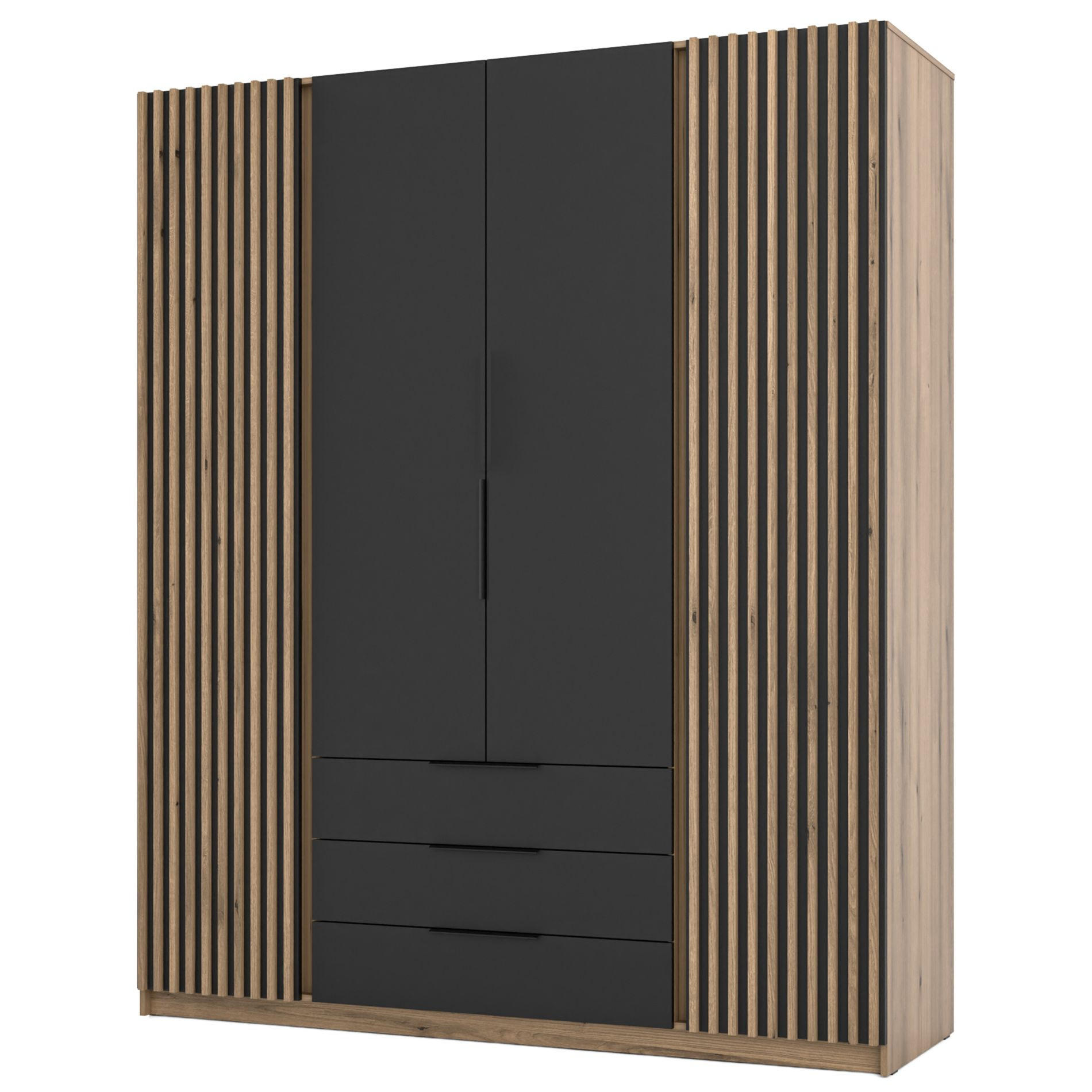 KLEIDERSCHRANK Kaja Schwarz/Eiche 200 cm - Schwarz, Holzwerkstoff/Metall (200/239/61.9cm) - Selsey