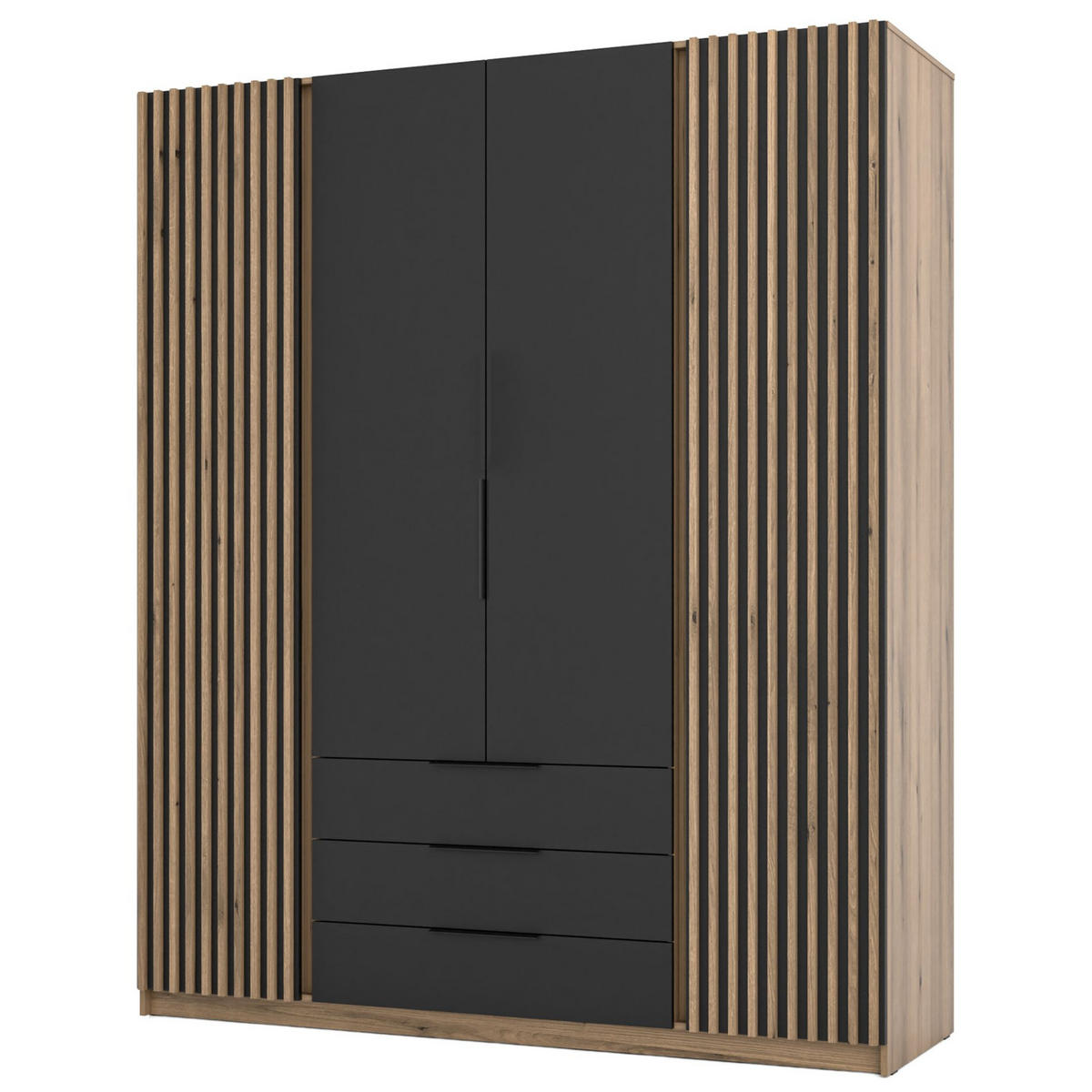 KLEIDERSCHRANK Kaja Schwarz/Eiche 200 cm - Schwarz, Holzwerkstoff/Metall (200/239/61.9cm) - Selsey
