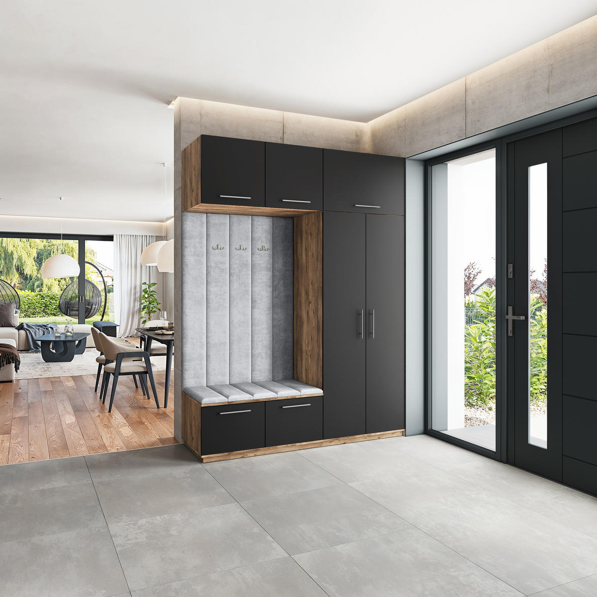 GARDEROBENSCHRANK REMA 180/240/60 cm Modern Eichefarben - Eichefarben/Schwarz, Holzwerkstoff (180/240/60cm) - MASSENO