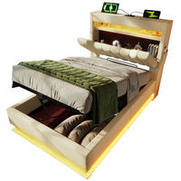 POLSTERBETT 90/200 cm Beige aus Leinen mit Matratze und LED-Beleuchtung - Beige, Textil (90/200cm) - OKMYHOME