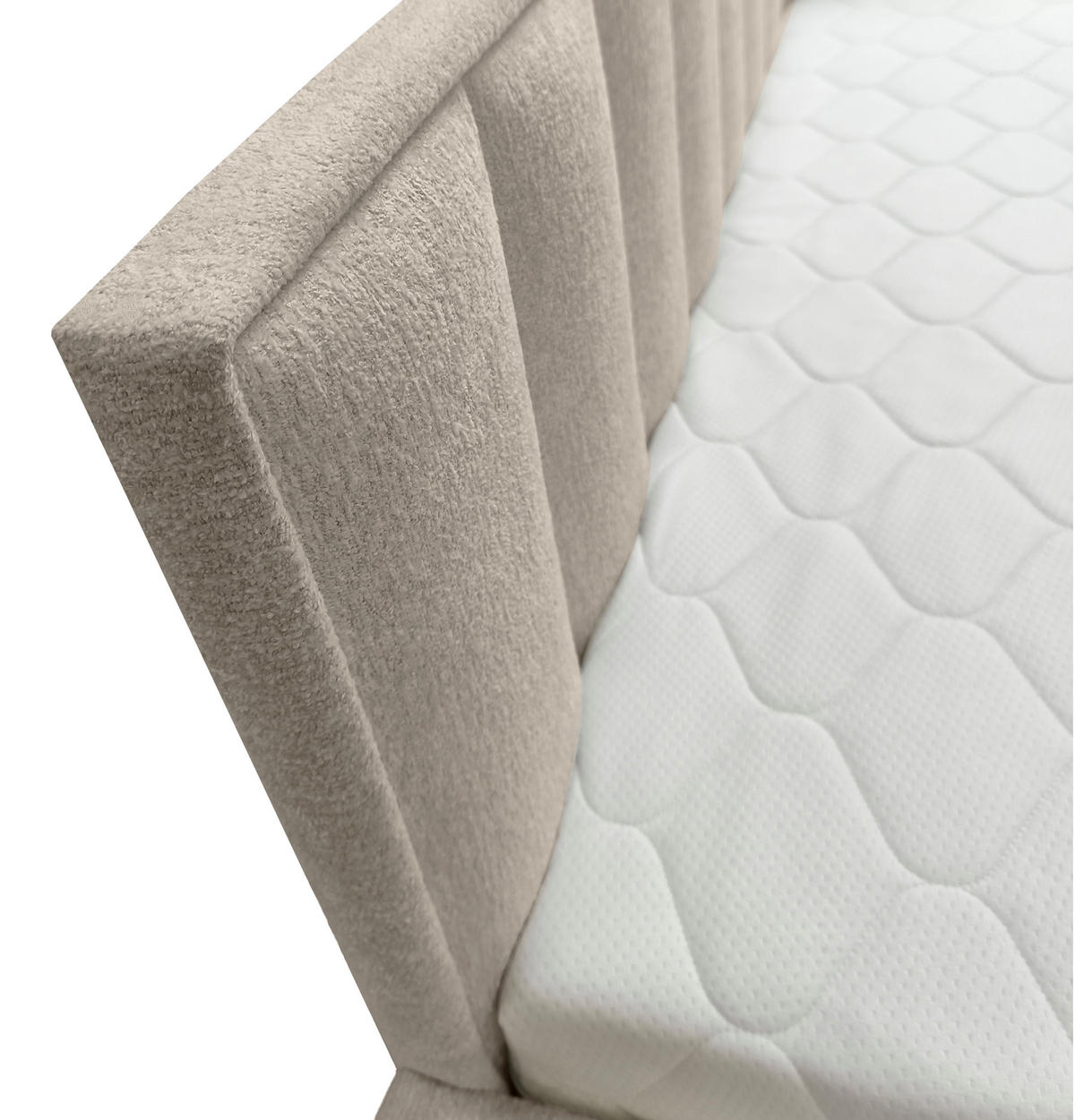 POLSTER-KINDERBETT LUKA 90x200 cm, rechts, mit Ausziehbett – Beige - Beige, Textil