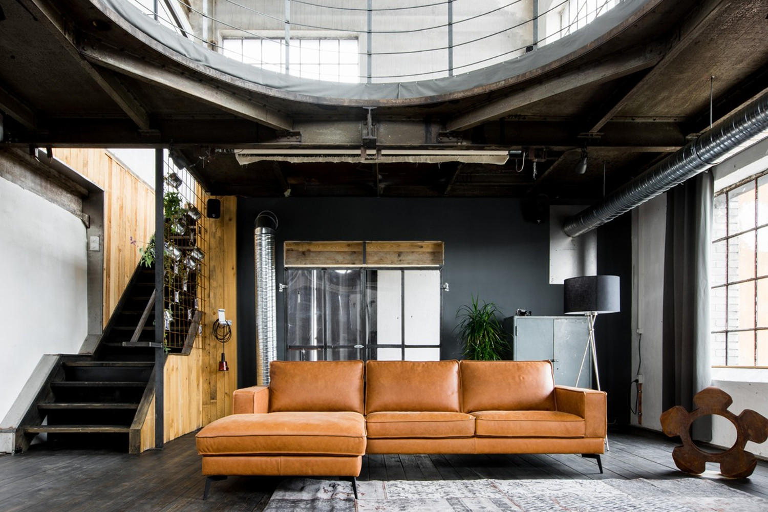 ECKSOFA BLOOM Braun Leder - Dunkelbraun/Schwarz, Leder/Metall (276/177cm) - KAWOLA