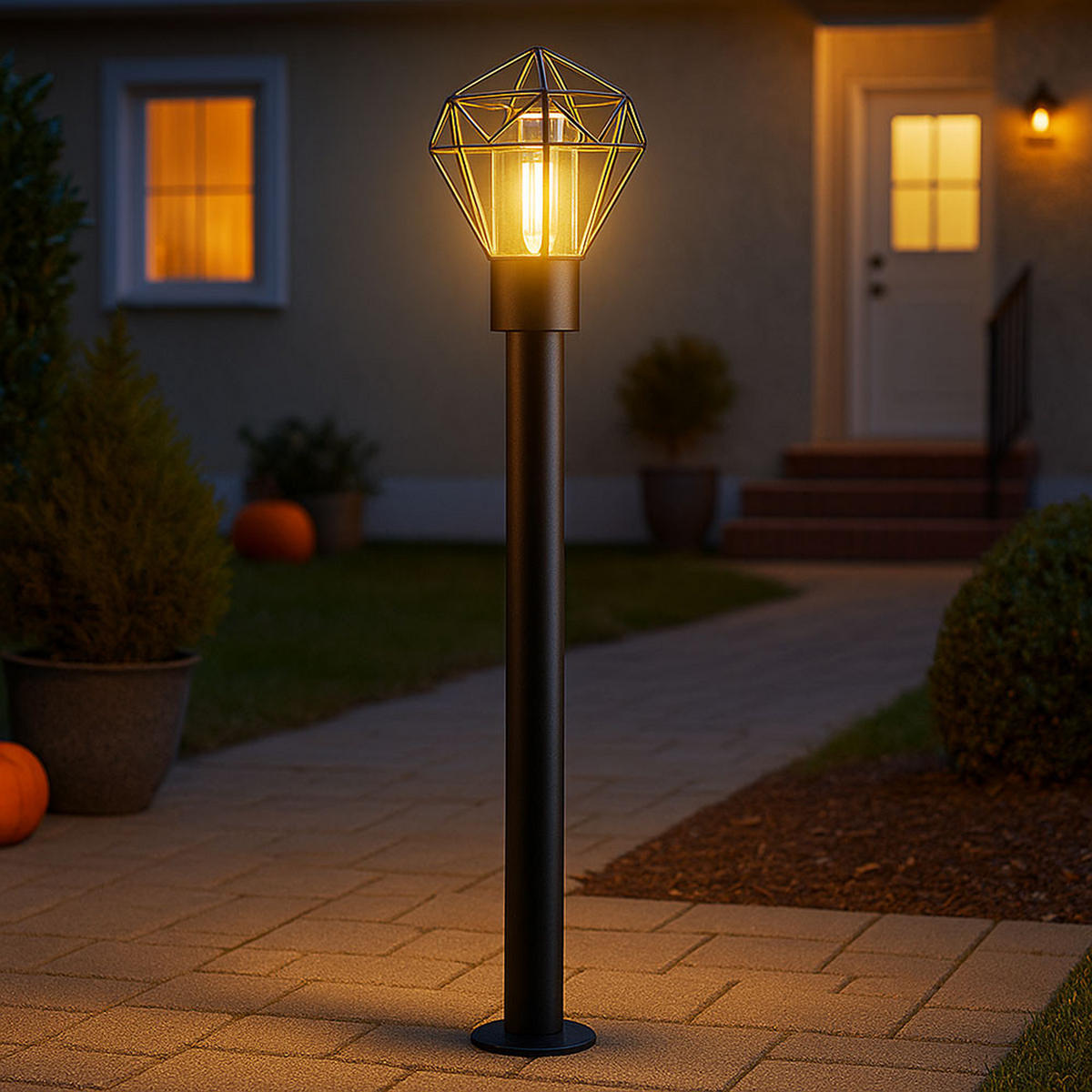 LED STEHLEUCHTE Gitter Edelstahl Schwarz - Schwarz, Metall (22.5/25.5/100cm) - Globo Lighting