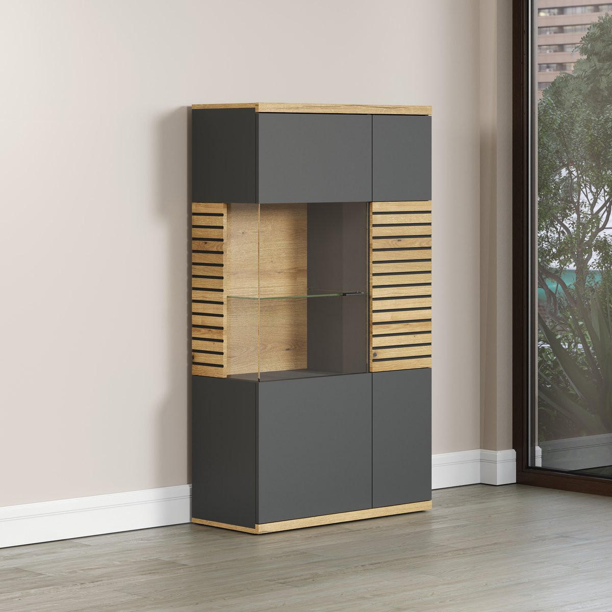 HIGHBOARD Norris Anthrazit - Anthrazit, Holzwerkstoff (80/146/37cm) - Trendteam