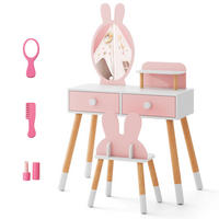 KINDER SCHMINKTISCH Set Pink - Pink, Holz (37/110/78cm) - COSTWAY