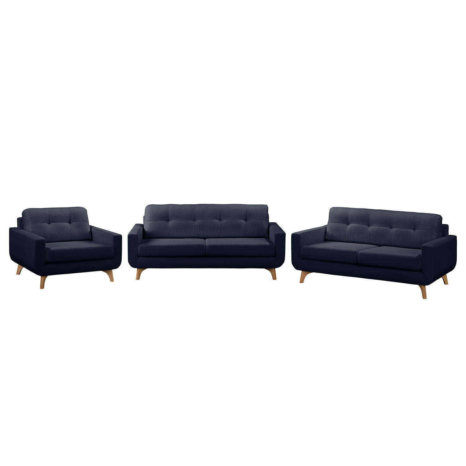 POLSTERGARNITUR (3-2-1) - Strukturstoff - Dunkelblau, Textil (1/1/1cm) - home24