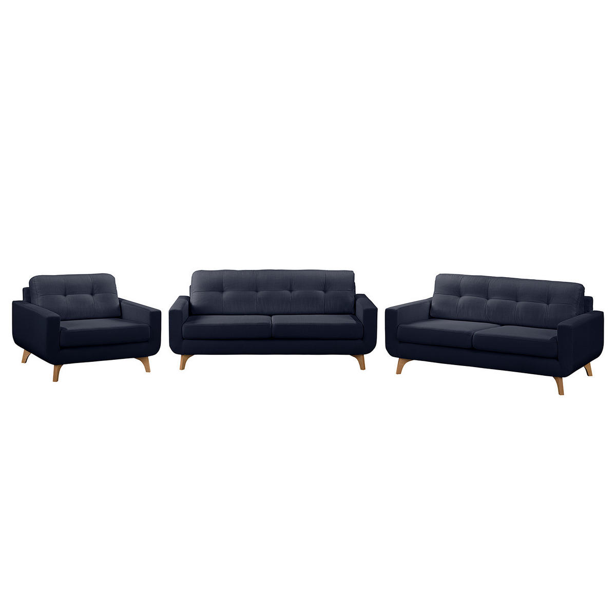 POLSTERGARNITUR (3-2-1) - Strukturstoff - Dunkelblau, Textil (1/1/1cm) - home24