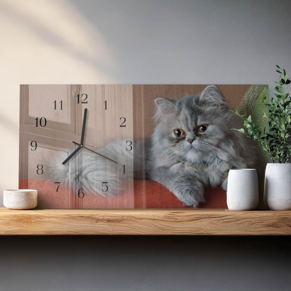 WANDUHR 60x30 cm - Wasser - Grau, Glas (60/30/0.4cm) - TULUP