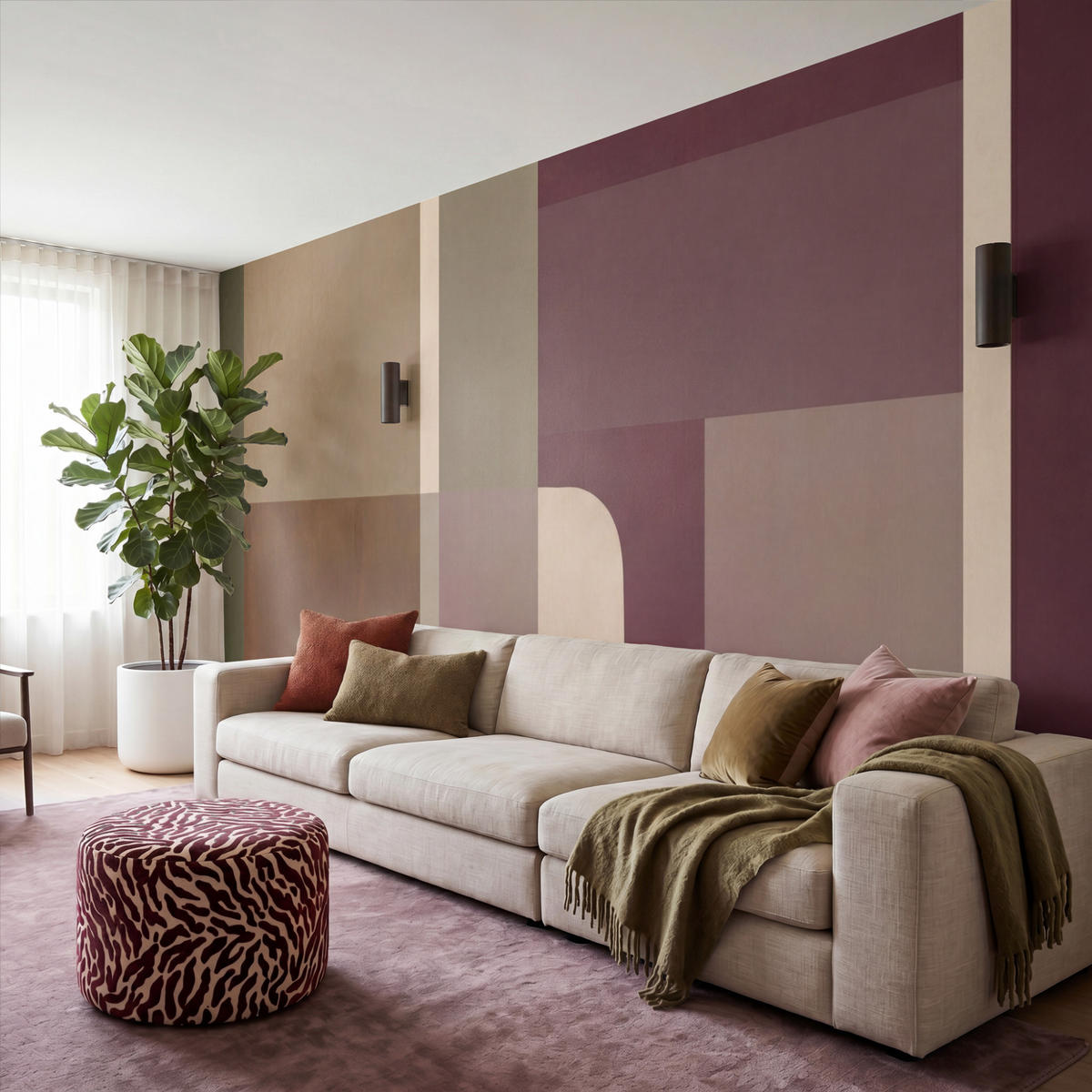 TAPETE - Unis - Abstrakt - Bordeaux - Linien - 450x220 cm - Multicolor, Papier (450/220cm) - OnlyWow