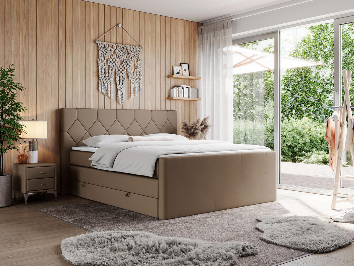 BOXSPRINGBETT KING EIGAR 140/200 Braun Kunstleder - H4 - Braun, Holz/Textil (140/200cm) - MKS