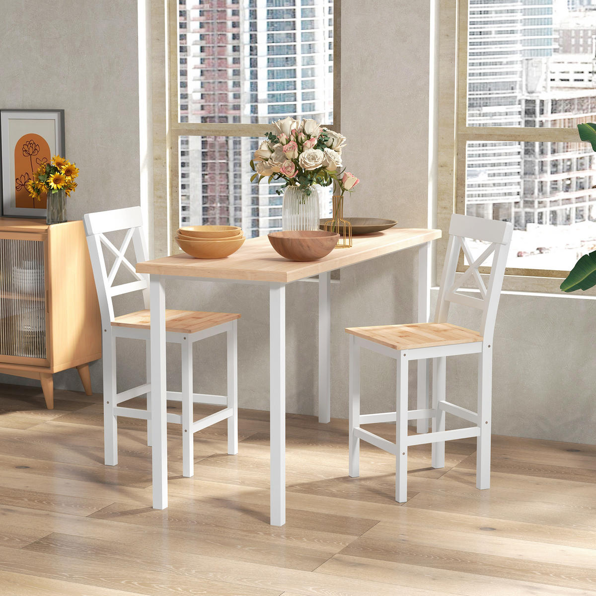 BARHOCKER Natur 2er-Set 41/46/97,5 cm - Naturfarben, Holz (46/97.5/41cm) - PANGIVO