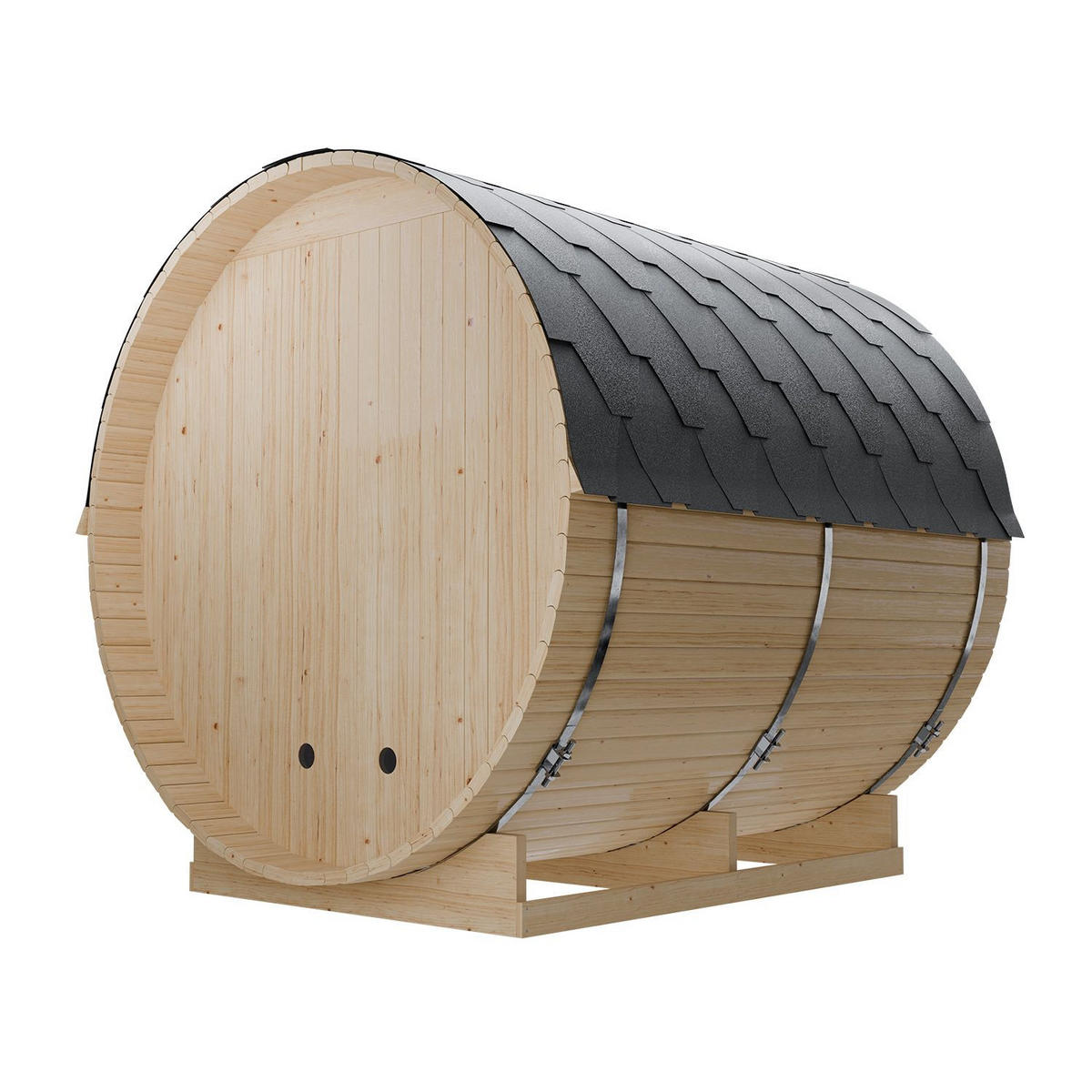 FASSSAUNA Spitzbergen 220 cm mit 8 kW Saunaofen (6 Personen) - Naturfarben, Holz (191/193/220cm) - Artsauna